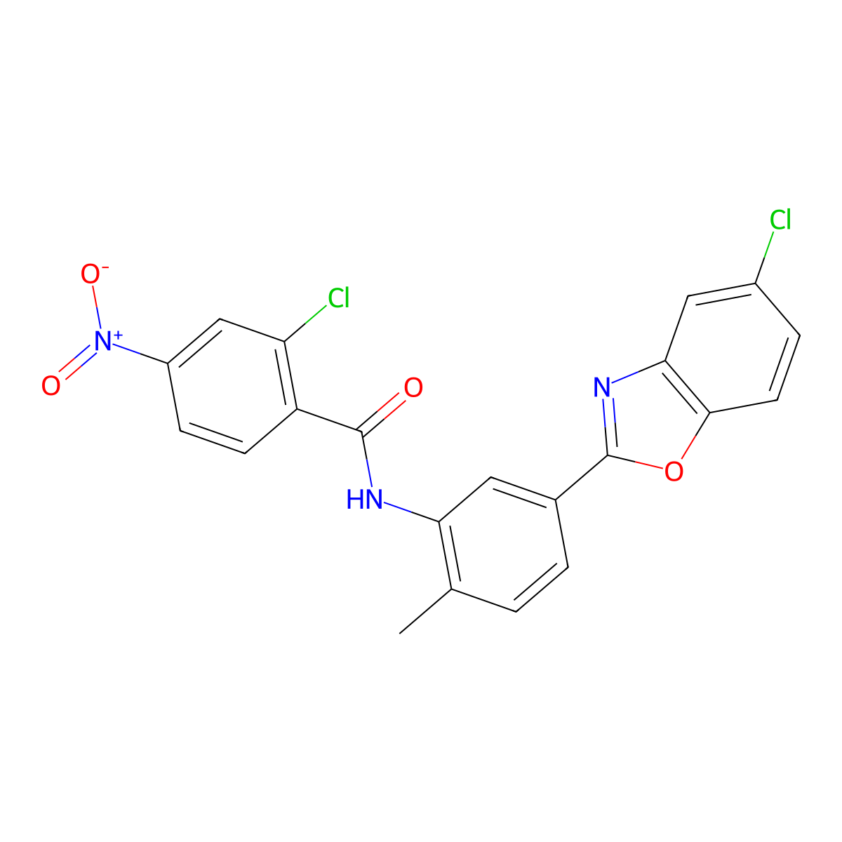 2-chloro-N-[5-(5-chloro-1,3-benzoxazol-2-yl)-2-methylphenyl]-4-nitrobenzamide molecular structure, CAS 6387-09-3