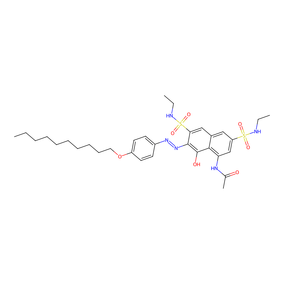 Acetamide, N-(7-(2-(4-(decyloxy)phenyl)diazenyl)-3,6-bis((ethylamino)sulfonyl)-8-hydroxy-1-naphthalenyl)- molecular structure, CAS 63870-36-0
