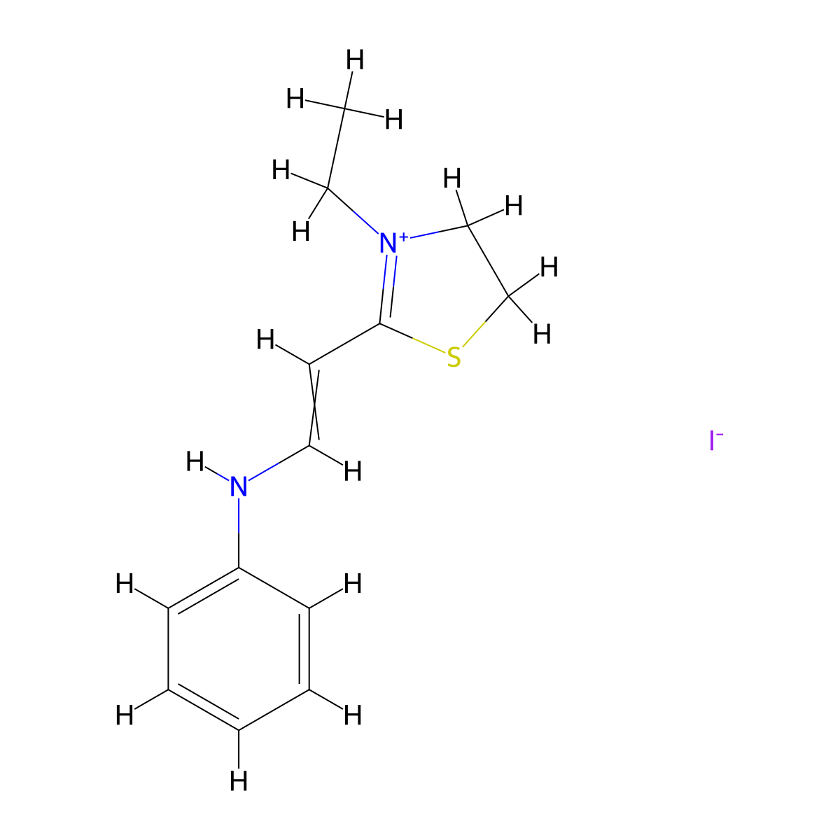 Thiazolium, 3-ethyl-4,5-dihydro-2-(2-(phenylamino)ethenyl)-, iodide (1:1) molecular structure, CAS 63870-40-6
