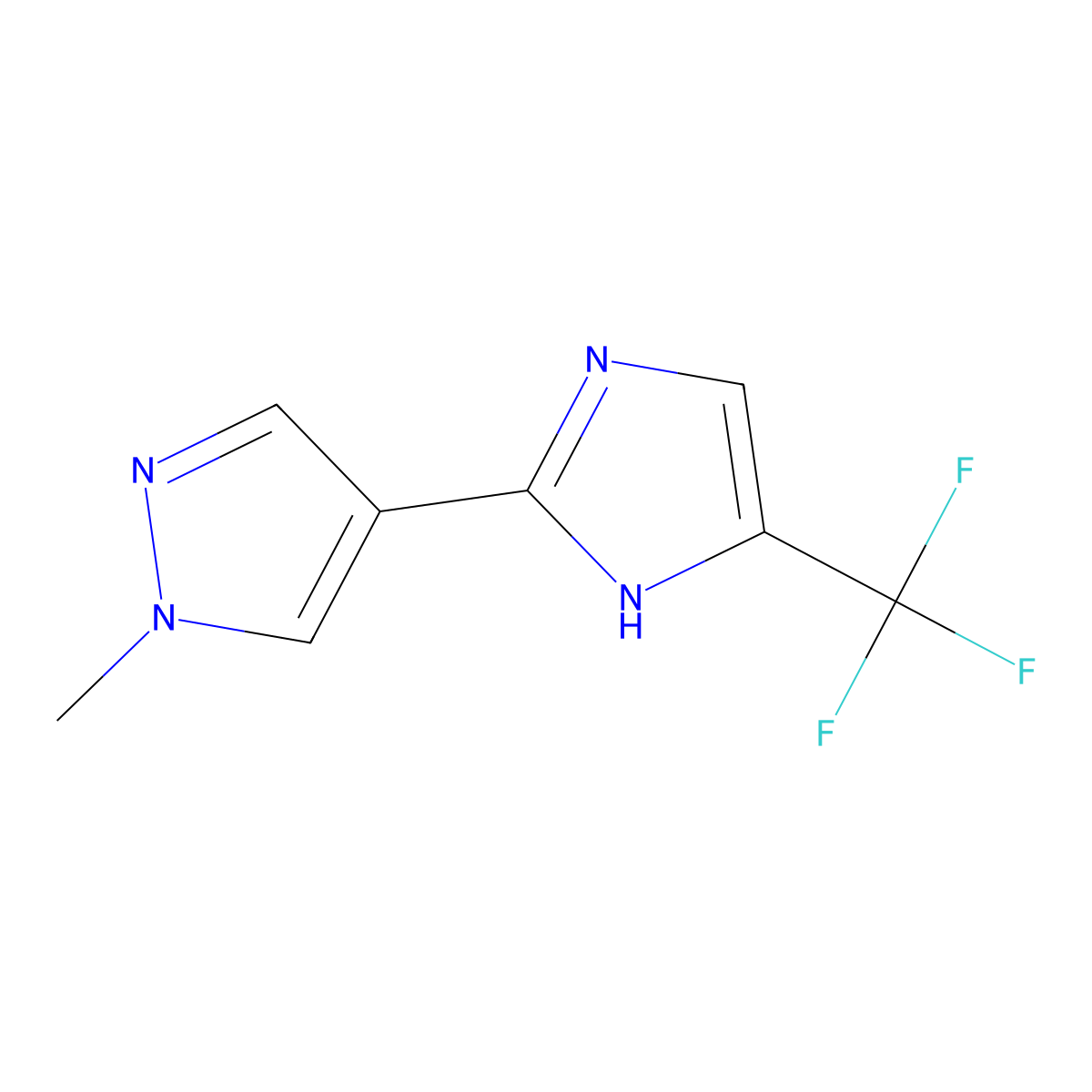 1-methyl-4-[4-(trifluoromethyl)-1H-imidazol-2-yl]-1H-pyrazole molecular structure, CAS 63874-98-6