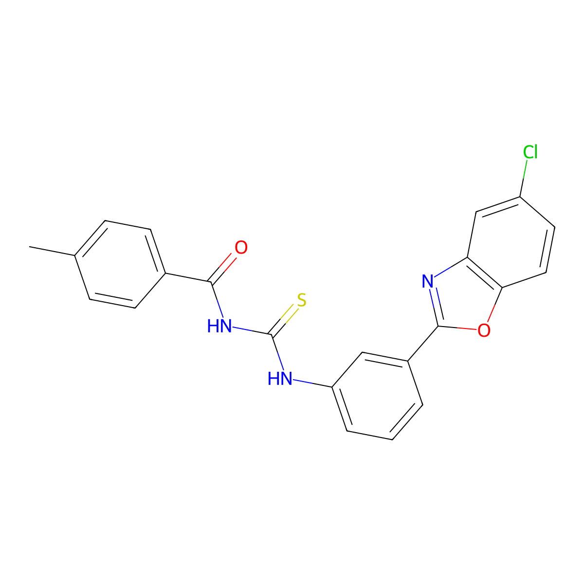 N-{[3-(5-chloro-1,3-benzoxazol-2-yl)phenyl]carbamothioyl}-4-methylbenzamide molecular structure, CAS 6388-89-2