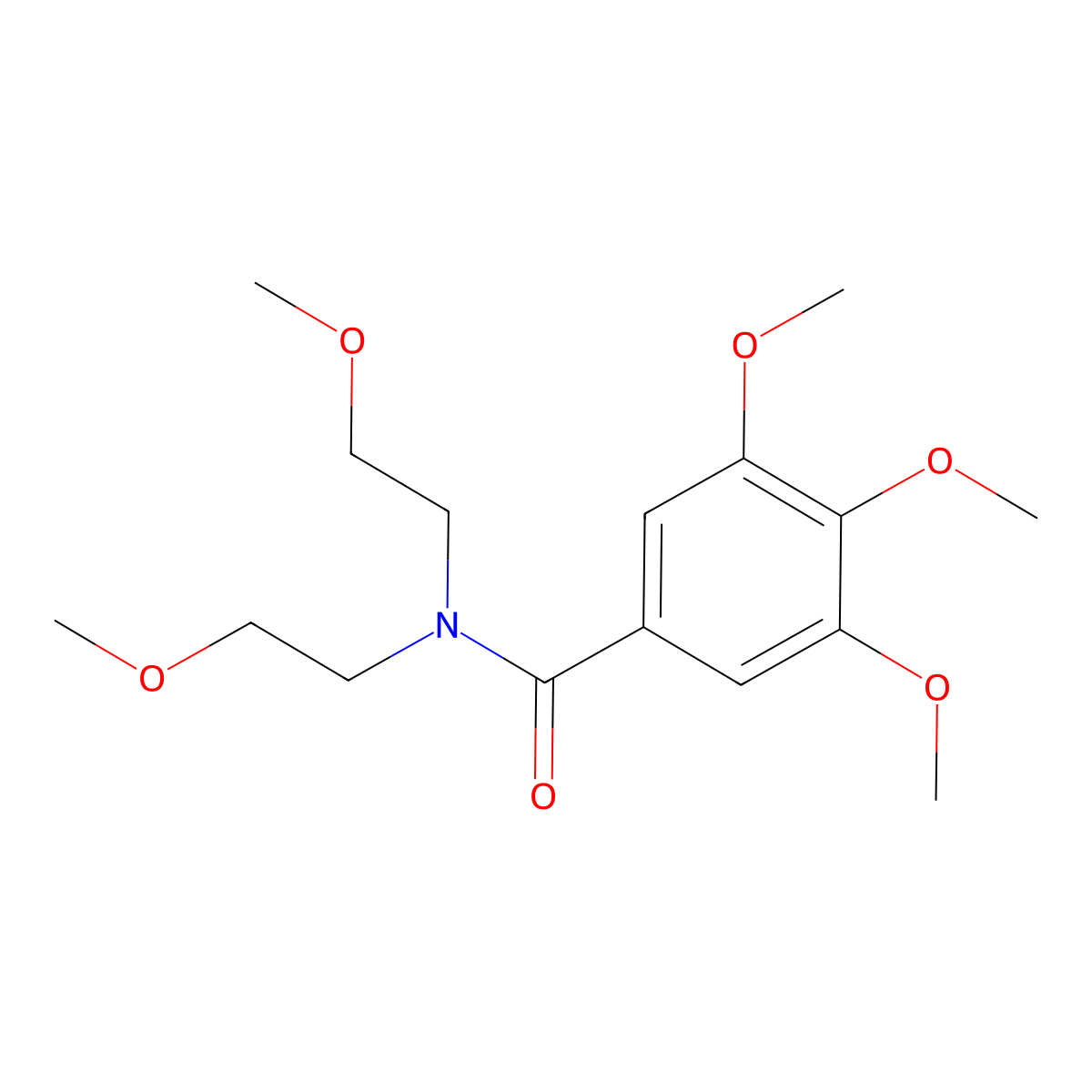 Benzamide, N,N-bis(2-methoxyethyl)-3,4,5-trimethoxy- molecular structure, CAS 63886-98-6