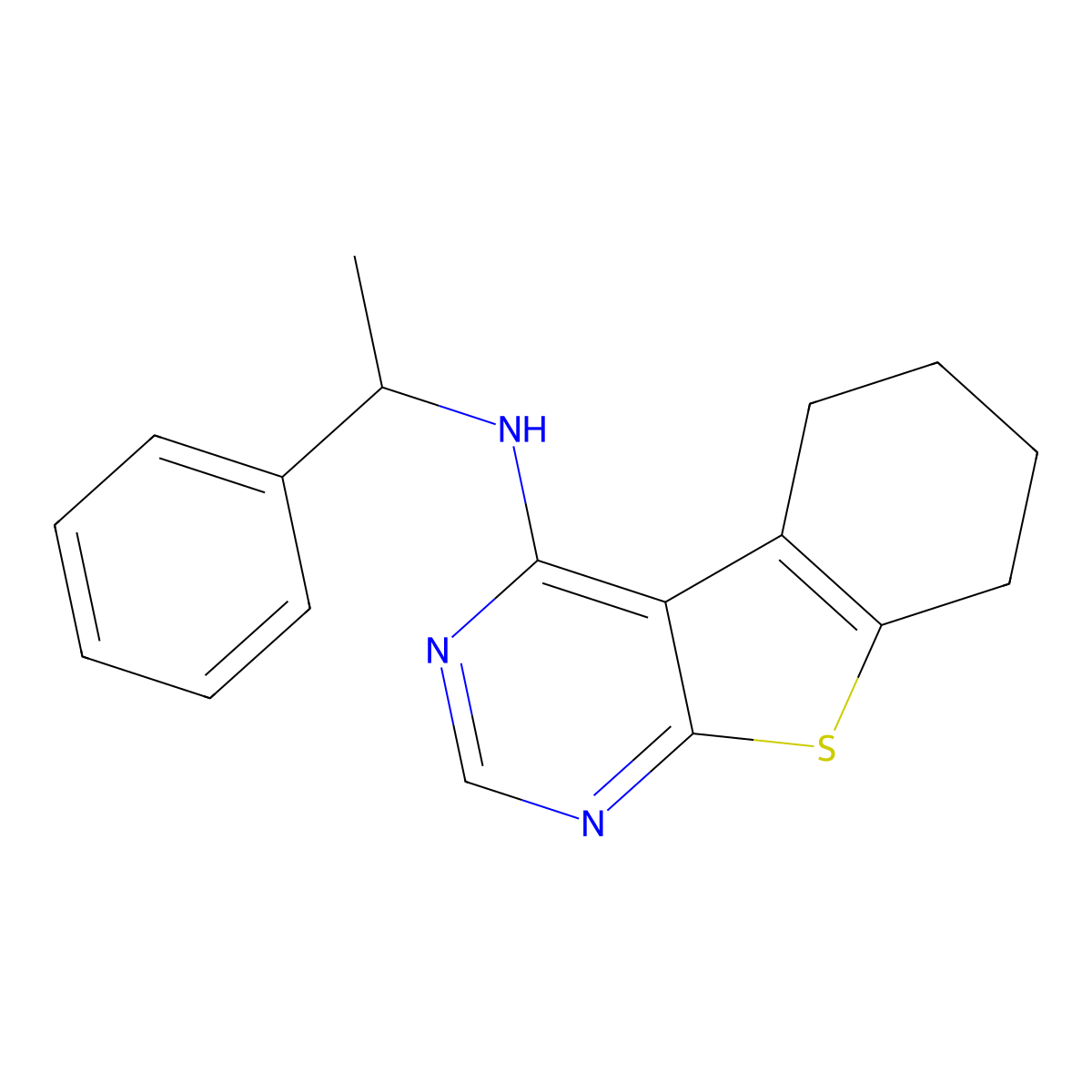 N-(1-phenylethyl)-5,6,7,8-tetrahydro[1]benzothieno[2,3-d]pyrimidin-4-amine molecular structure, CAS 63894-48-4