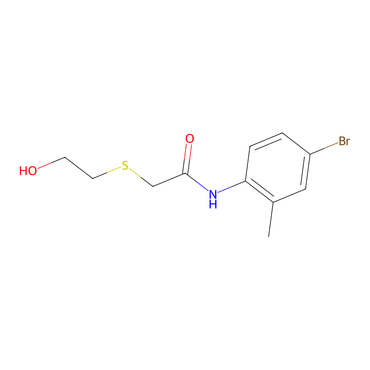 N-(4-bromo-2-methylphenyl)-2-(2-hydroxyethylsulfanyl)acetamide molecular structure, CAS 638994-26-0