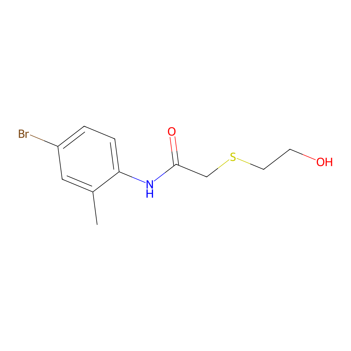 N-(4-bromo-2-methylphenyl)-2-(2-hydroxyethylsulfanyl)acetamide molecular structure, CAS 638994-26-0