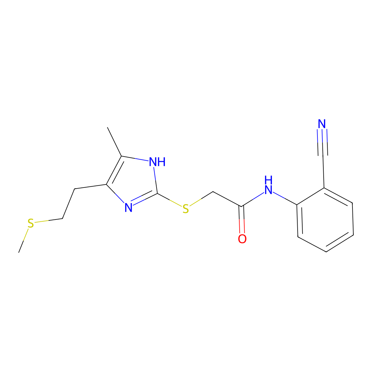 N-(2-cyanophenyl)-2-({4-methyl-5-[2-(methylsulfanyl)ethyl]-1H-imidazol-2-yl}sulfanyl)acetamide molecular structure, CAS 638994-96-4