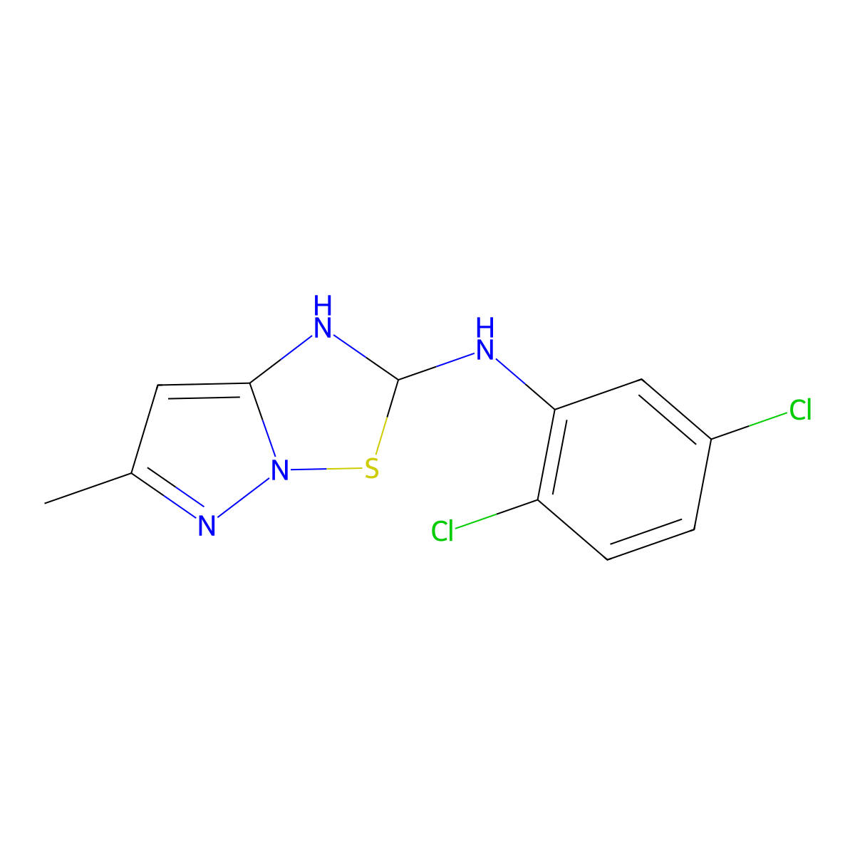 N-(2,5-dichlorophenyl)-6-methyl-1,2-dihydropyrazolo[1,5-b][1,2,4]thiadiazol-2-amine molecular structure, CAS 638995-43-4
