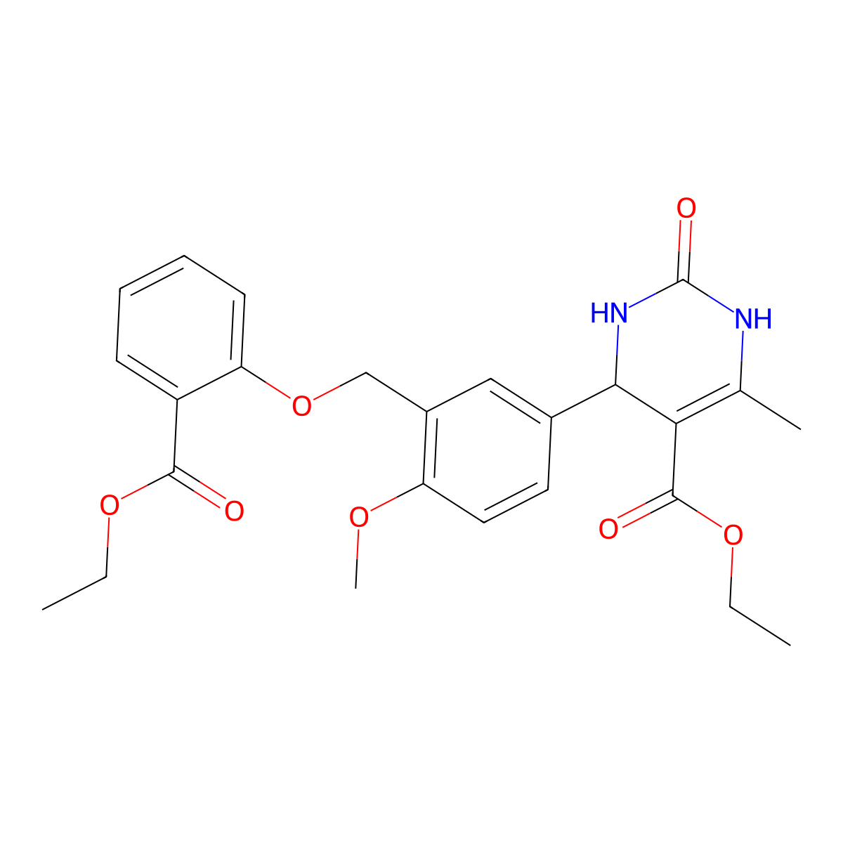 ethyl 4-[3-[(2-ethoxycarbonylphenoxy)methyl]-4-methoxyphenyl]-6-methyl-2-oxo-3,4-dihydro-1H-pyrimidine-5-carboxylate molecular structure, CAS 638995-67-2
