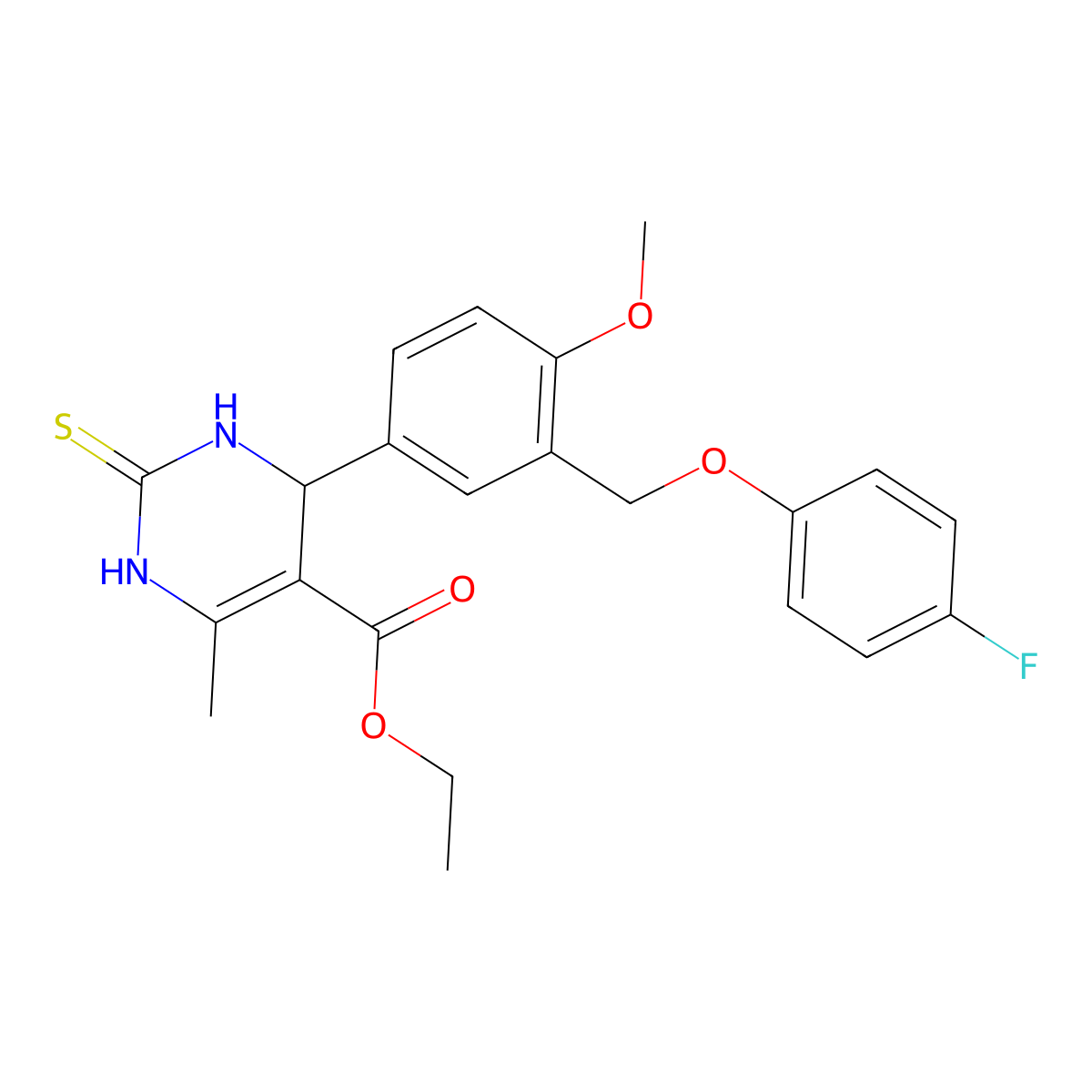 ethyl 4-[3-[(4-fluorophenoxy)methyl]-4-methoxyphenyl]-6-methyl-2-sulfanylidene-3,4-dihydro-1H-pyrimidine-5-carboxylate molecular structure, CAS 638995-68-3