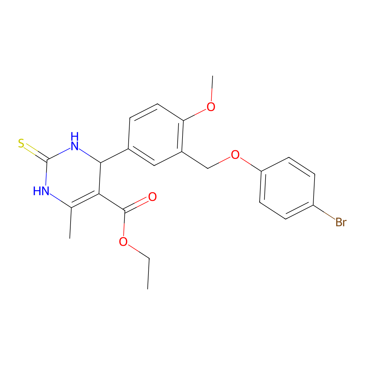 Ethyl 4-{3-[(4-bromophenoxy)methyl]-4-methoxyphenyl}-6-methyl-2-thioxo-1,2,3,4-tetrahydropyrimidine-5-carboxylate molecular structure, CAS 638995-70-7