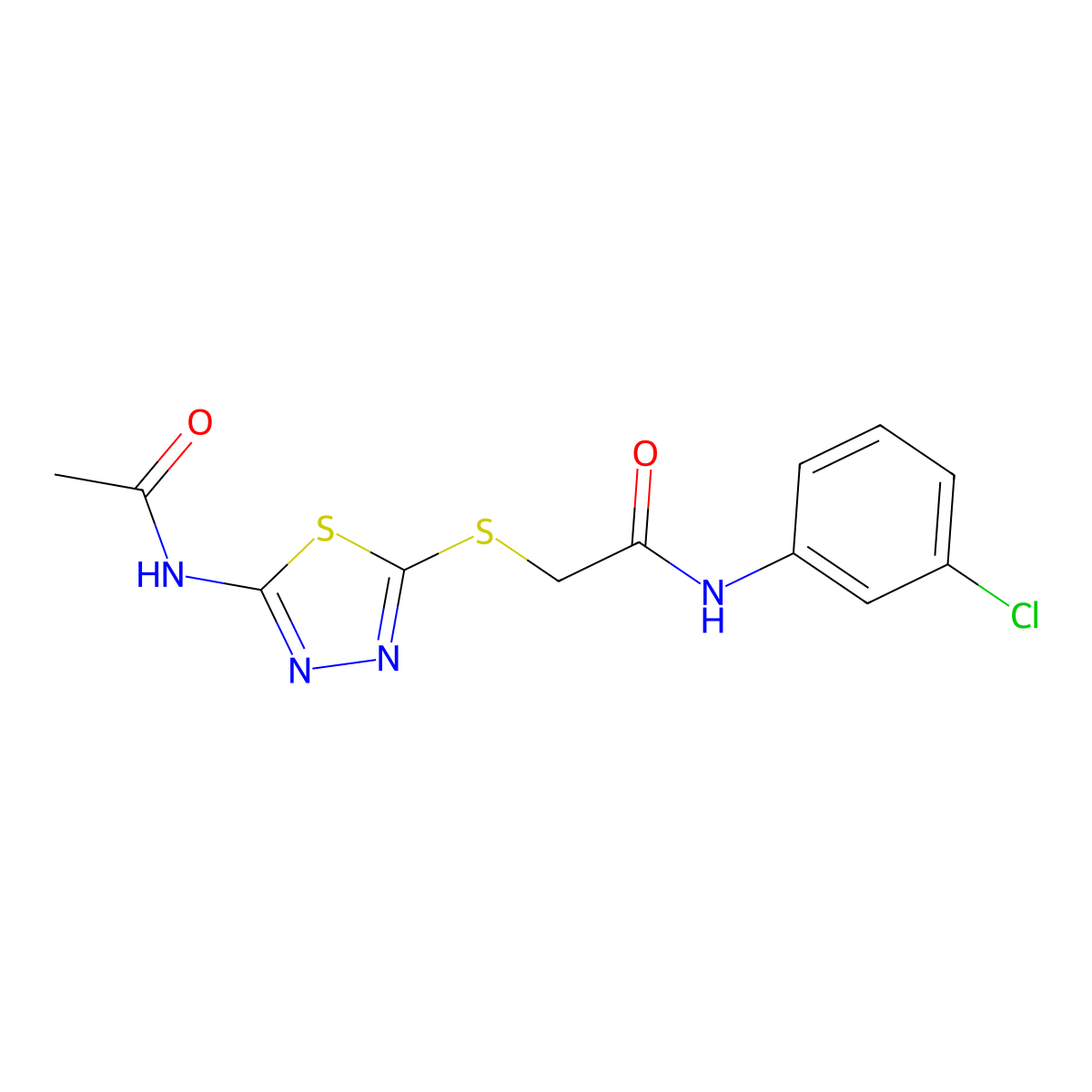 2-((5-acetamido-1,3,4-thiadiazol-2-yl)thio)-N-(3-chlorophenyl)acetamide molecular structure, CAS 638997-34-9