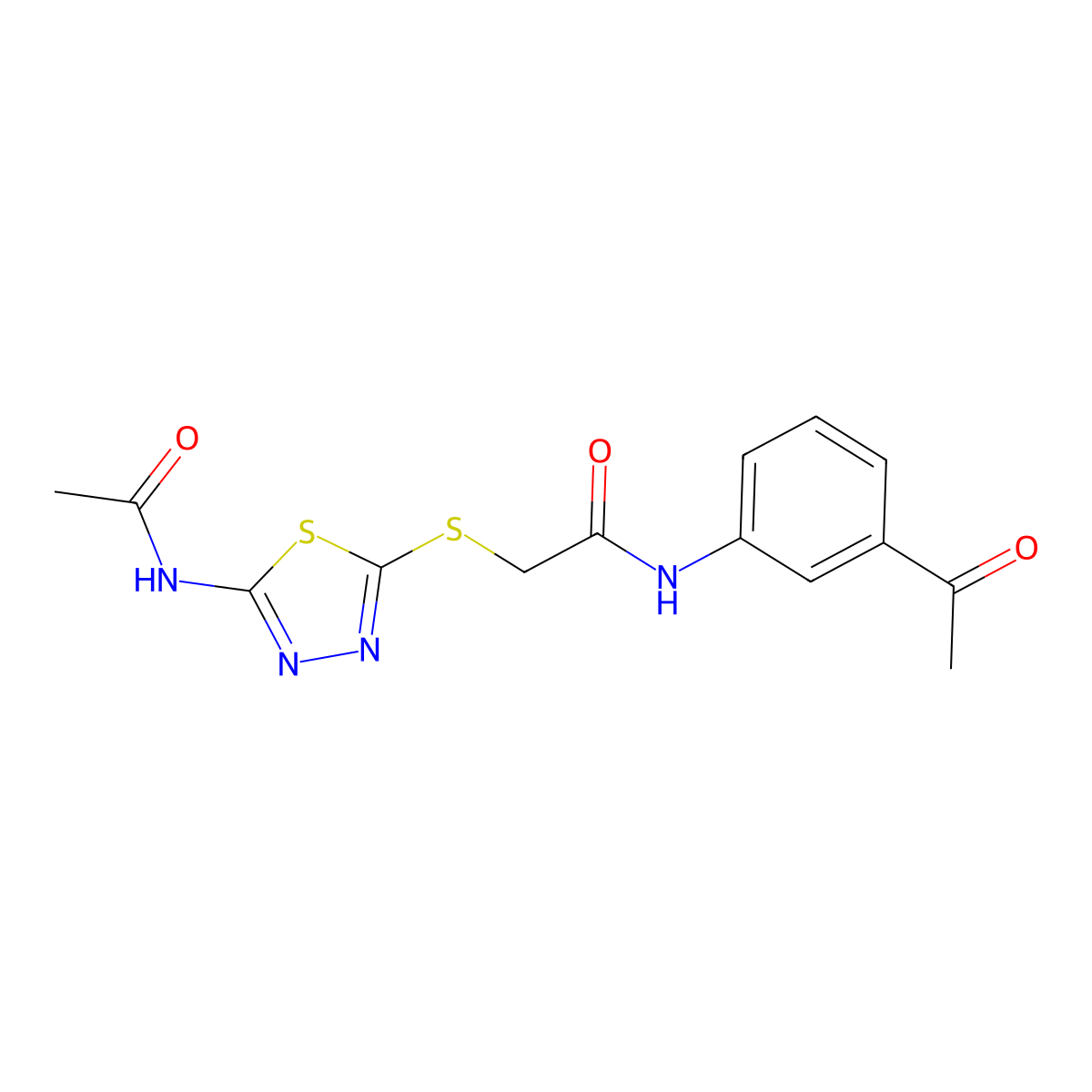 2-{[5-(acetylamino)-1,3,4-thiadiazol-2-yl]sulfanyl}-N-(3-acetylphenyl)acetamide molecular structure, CAS 638997-36-1