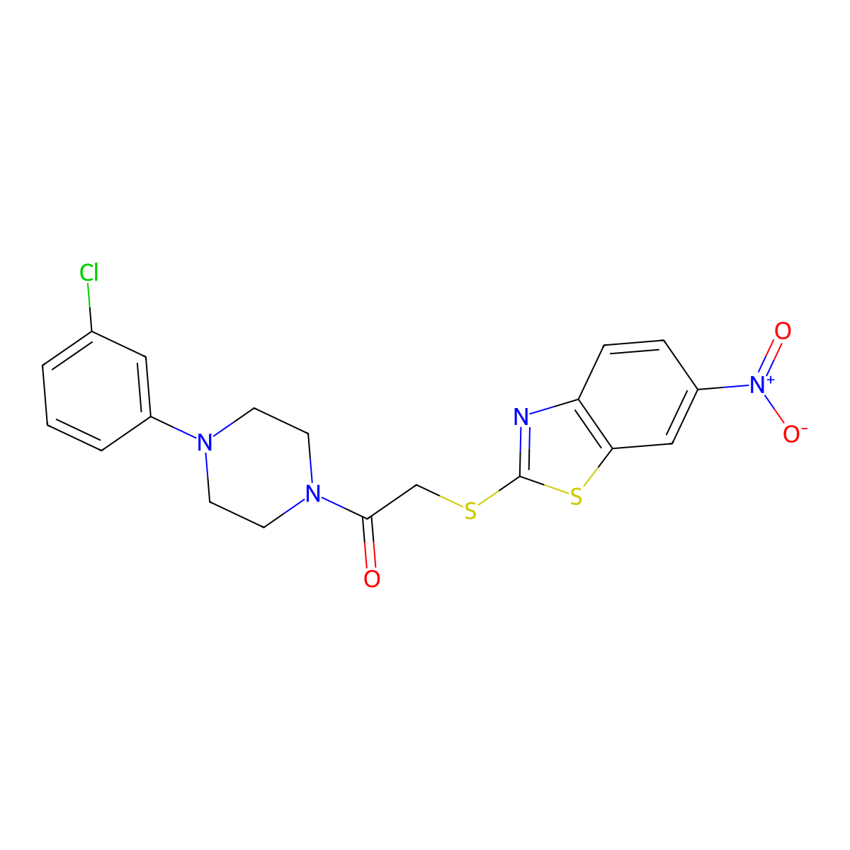 1-[4-(3-Chlorophenyl)piperazin-1-yl]-2-[(6-nitro-1,3-benzothiazol-2-yl)sulfanyl]ethanone molecular structure, CAS 638997-68-9