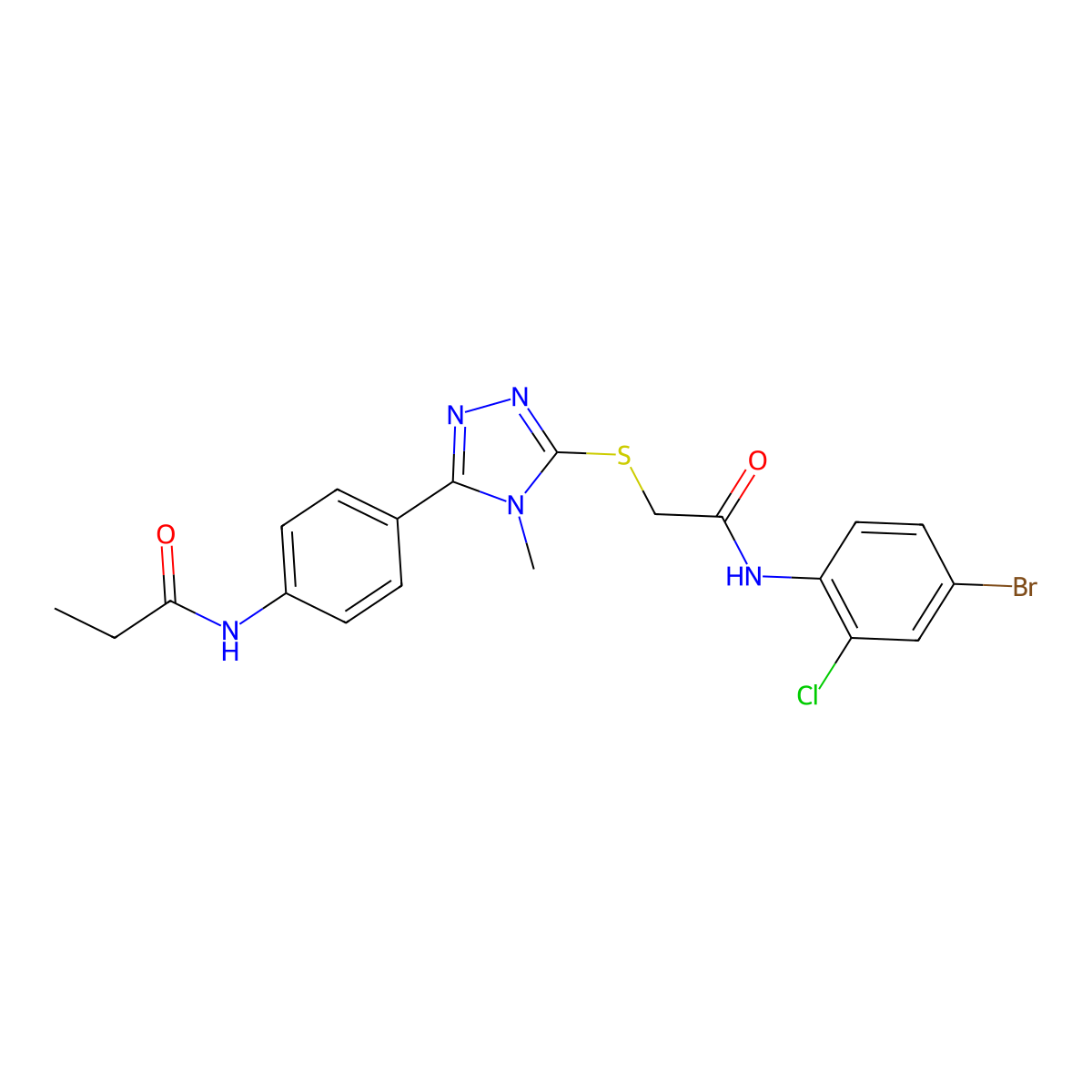 N-[4-[5-[2-(4-bromo-2-chloroanilino)-2-oxoethyl]sulfanyl-4-methyl-1,2,4-triazol-3-yl]phenyl]propanamide molecular structure, CAS 638998-23-9