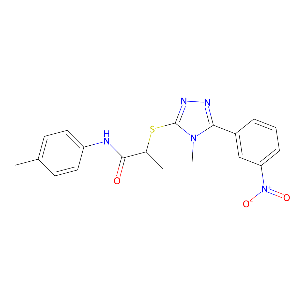 2-[[4-methyl-5-(3-nitrophenyl)-1,2,4-triazol-3-yl]sulfanyl]-N-(4-methylphenyl)propanamide molecular structure, CAS 638999-41-4
