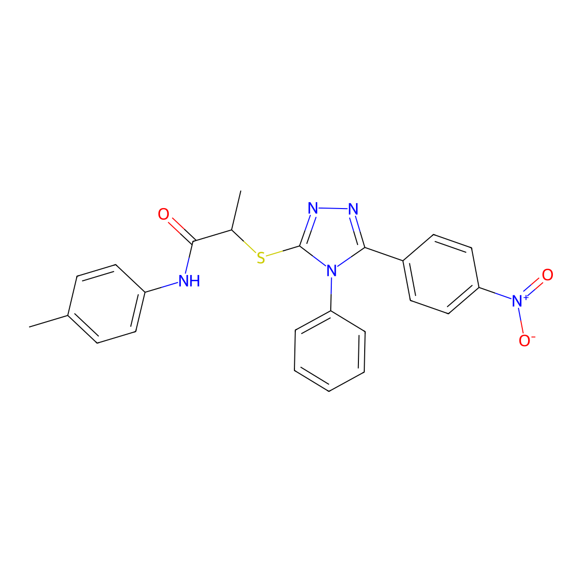 N-(4-methylphenyl)-2-[[5-(4-nitrophenyl)-4-phenyl-1,2,4-triazol-3-yl]sulfanyl]propanamide molecular structure, CAS 638999-53-8