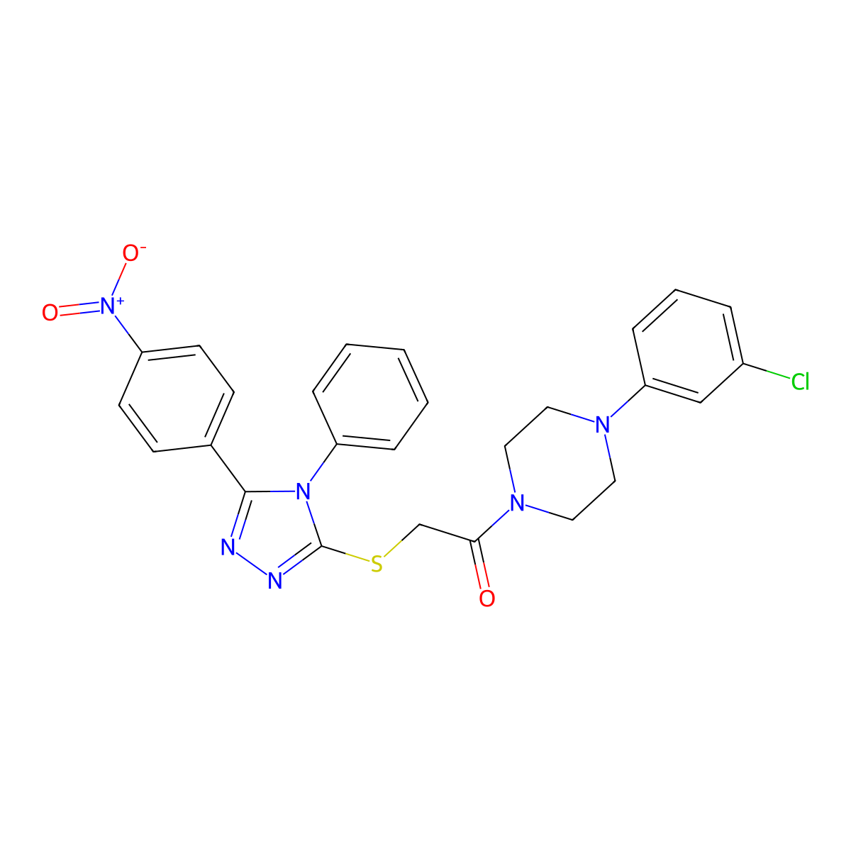 1-[4-(3-Chlorophenyl)piperazin-1-yl]-2-[[5-(4-nitrophenyl)-4-phenyl-1,2,4-triazol-3-yl]sulfanyl]ethanone molecular structure, CAS 638999-58-3