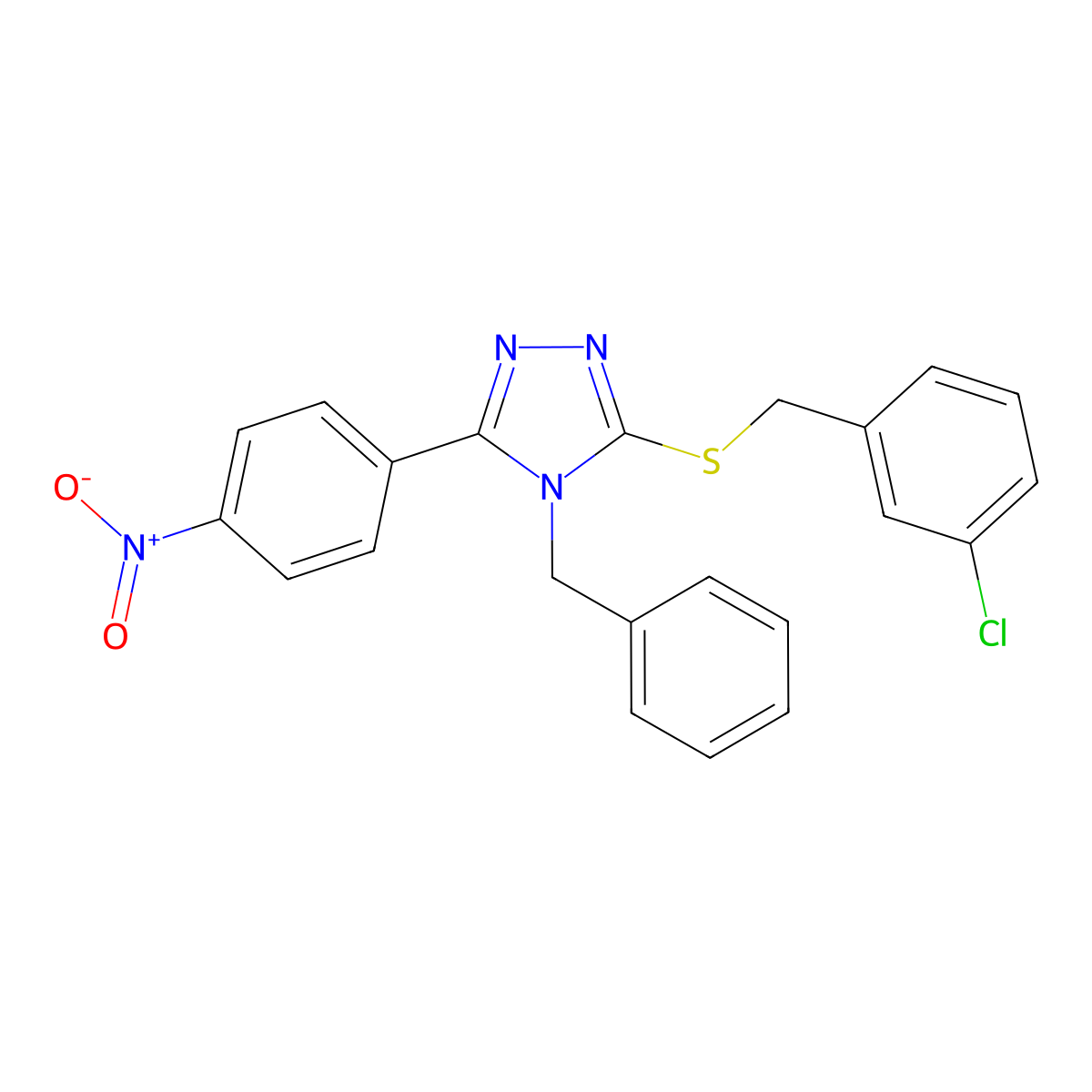 4-Benzyl-3-[(3-chlorophenyl)methylsulfanyl]-5-(4-nitrophenyl)-1,2,4-triazole molecular structure, CAS 638999-64-1