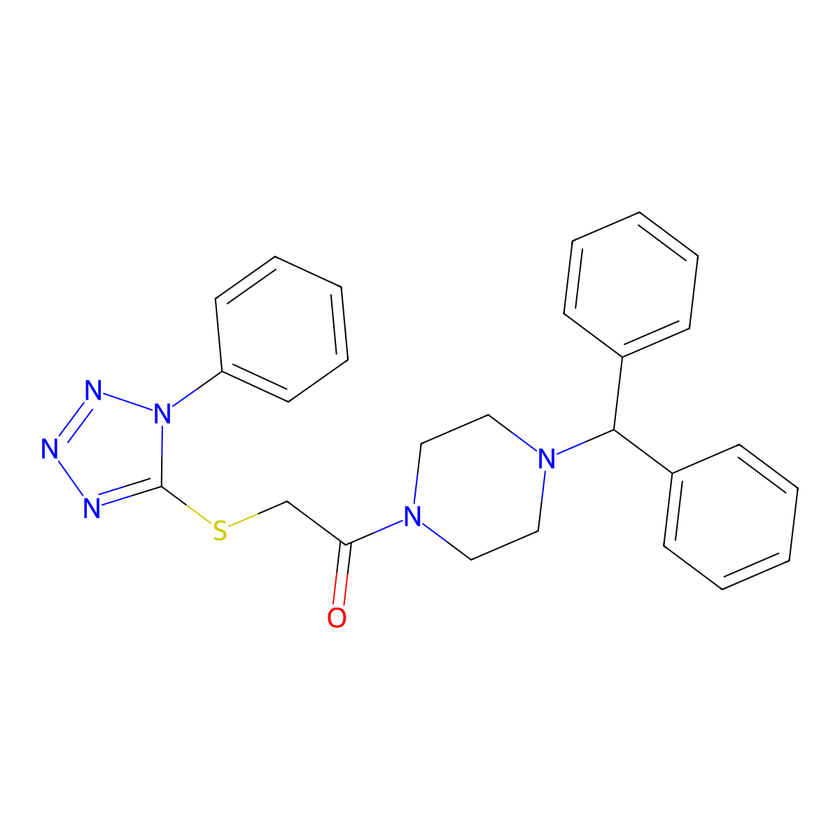 1-(4-Benzhydrylpiperazin-1-yl)-2-(1-phenyltetrazol-5-yl)sulfanylethanone molecular structure, CAS 638999-80-1