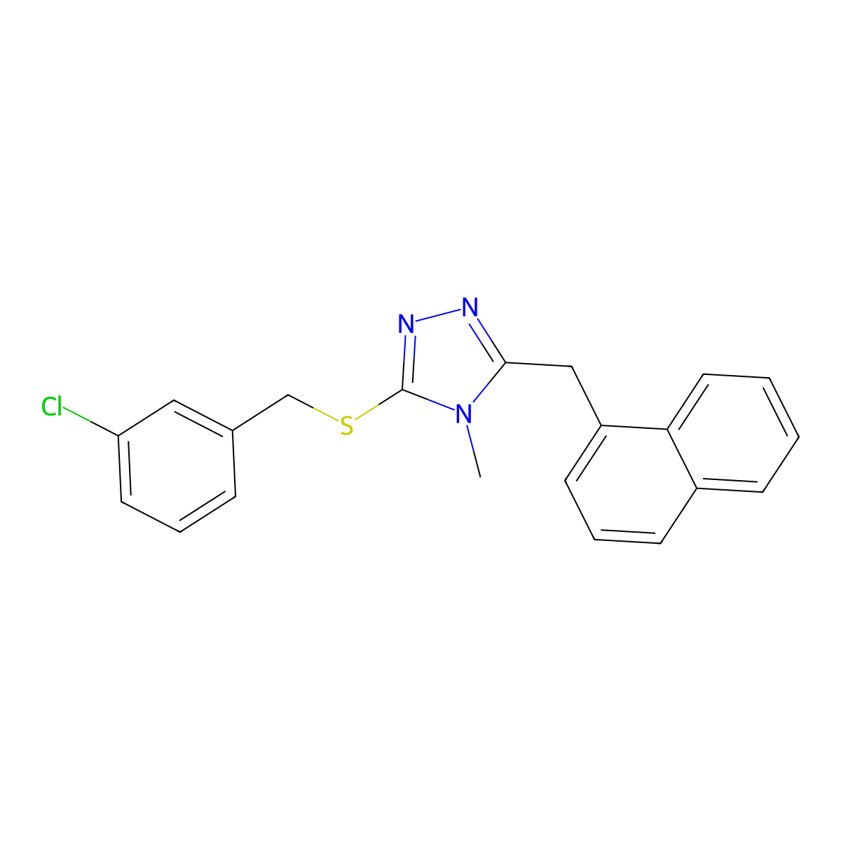 3-[(3-Chlorophenyl)methylsulfanyl]-4-methyl-5-(naphthalen-1-ylmethyl)-1,2,4-triazole molecular structure, CAS 638999-89-0