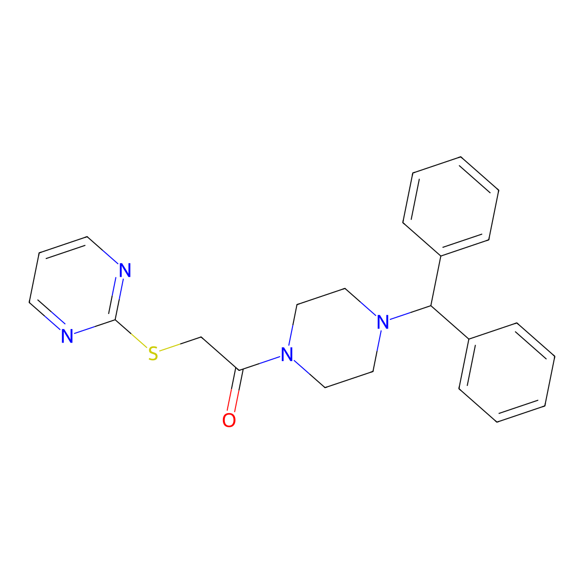 1-[4-(Diphenylmethyl)piperazin-1-yl]-2-(pyrimidin-2-ylsulfanyl)ethanone molecular structure, CAS 638999-95-8