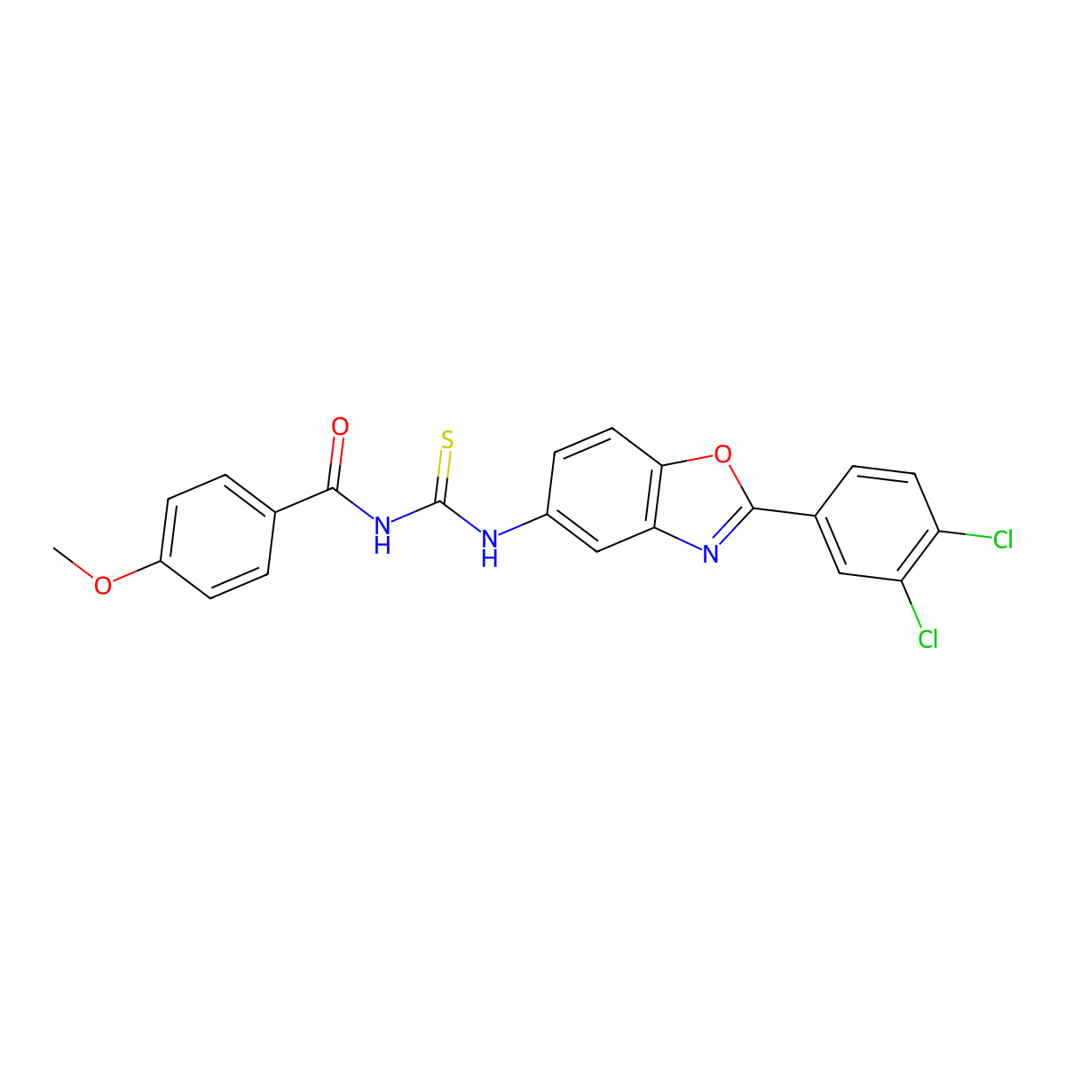 N-{[2-(3,4-dichlorophenyl)-1,3-benzoxazol-5-yl]carbamothioyl}-4-methoxybenzamide molecular structure, CAS 6390-30-3