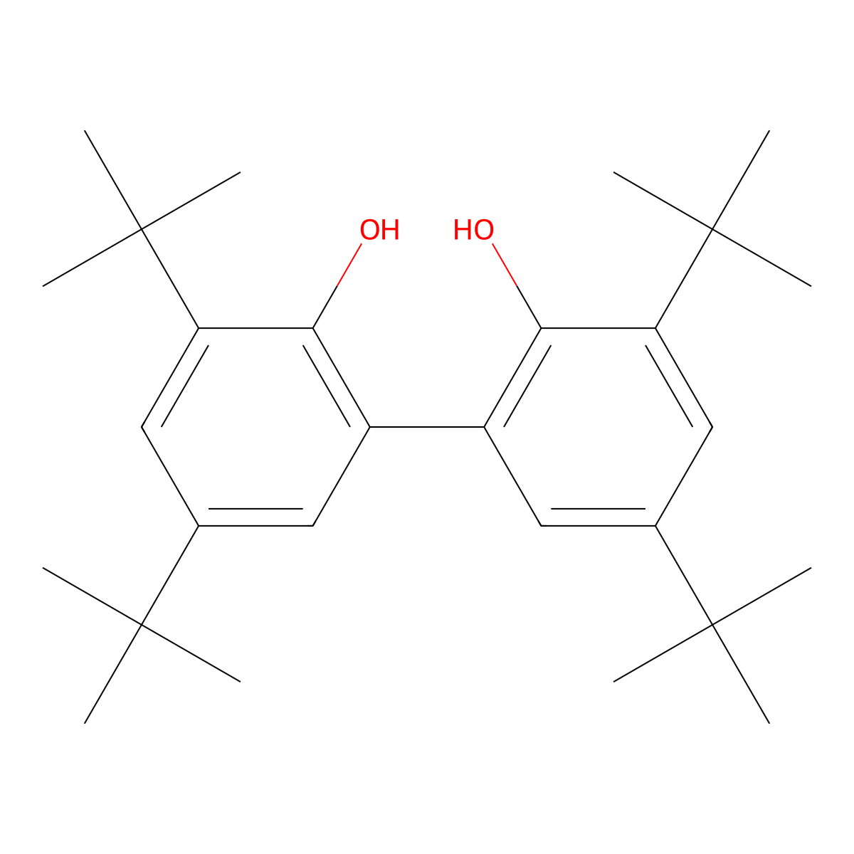 3,3',5,5'-Tetrakis(1,1-dimethylethyl)(1,1'-biphenyl)-2,2'-diol molecular structure, CAS 6390-69-8
