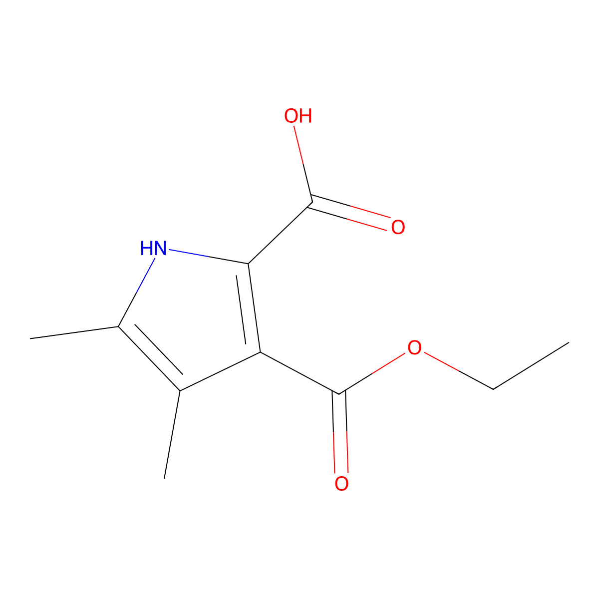 3-ethoxycarbonyl-4,5-dimethyl-1H-pyrrole-2-carboxylic acid molecular structure, CAS 63900-79-8