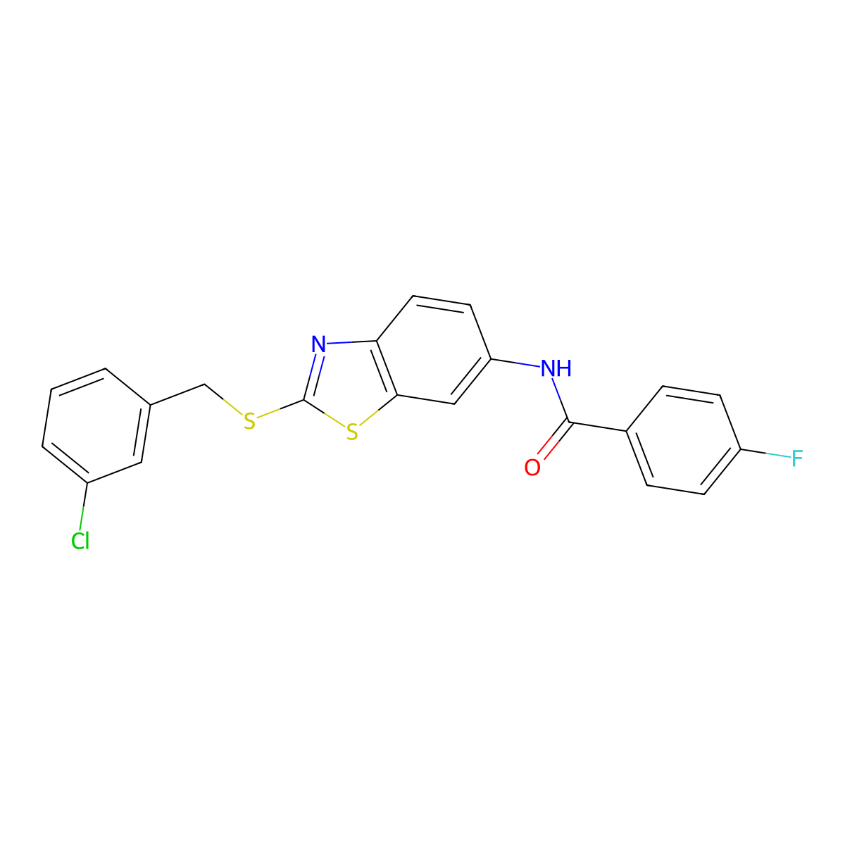 N-{2-[(3-chlorobenzyl)sulfanyl]-1,3-benzothiazol-6-yl}-4-fluorobenzamide molecular structure, CAS 639000-08-1