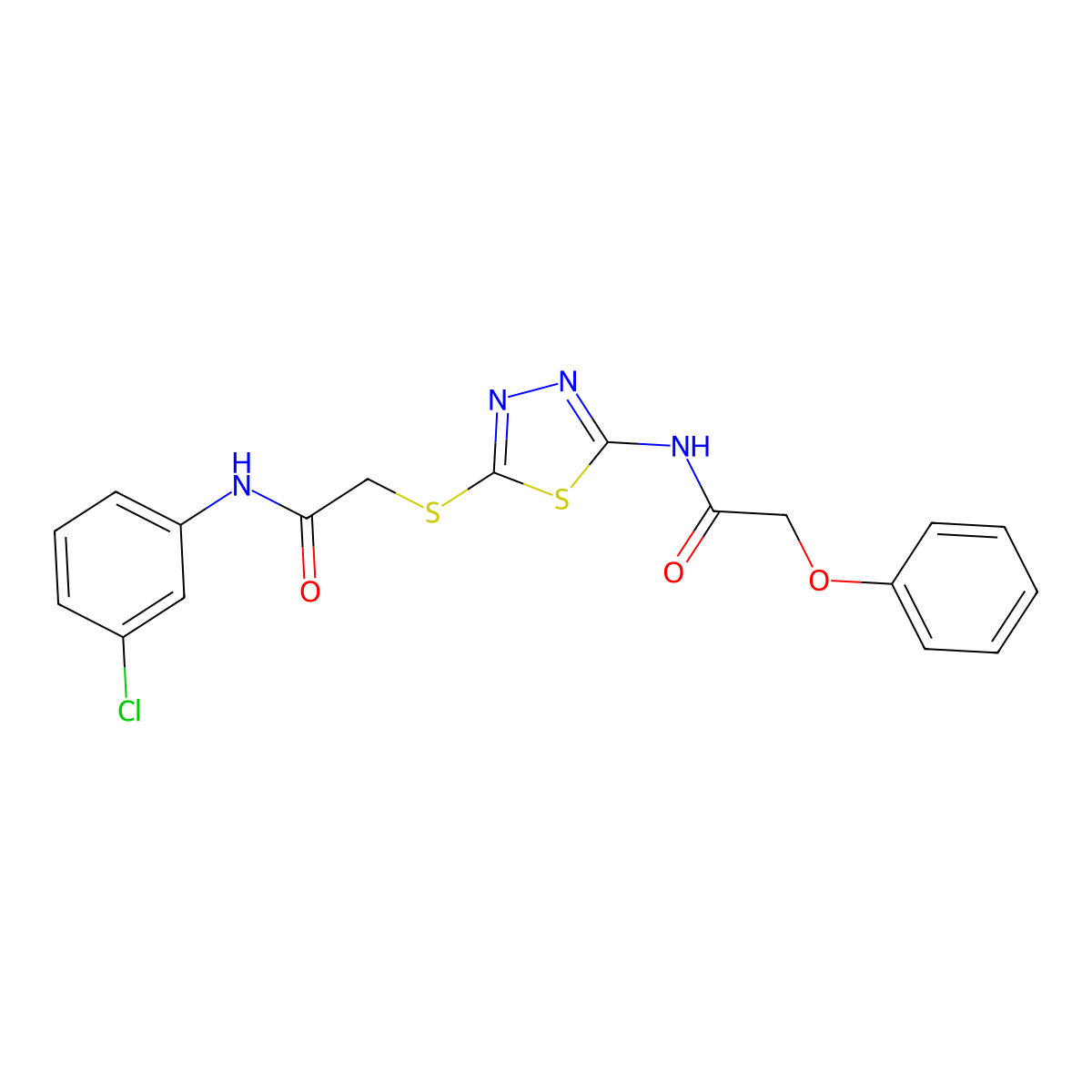 N-(3-chlorophenyl)-2-((5-(2-phenoxyacetamido)-1,3,4-thiadiazol-2-yl)thio)acetamide molecular structure, CAS 639001-65-3