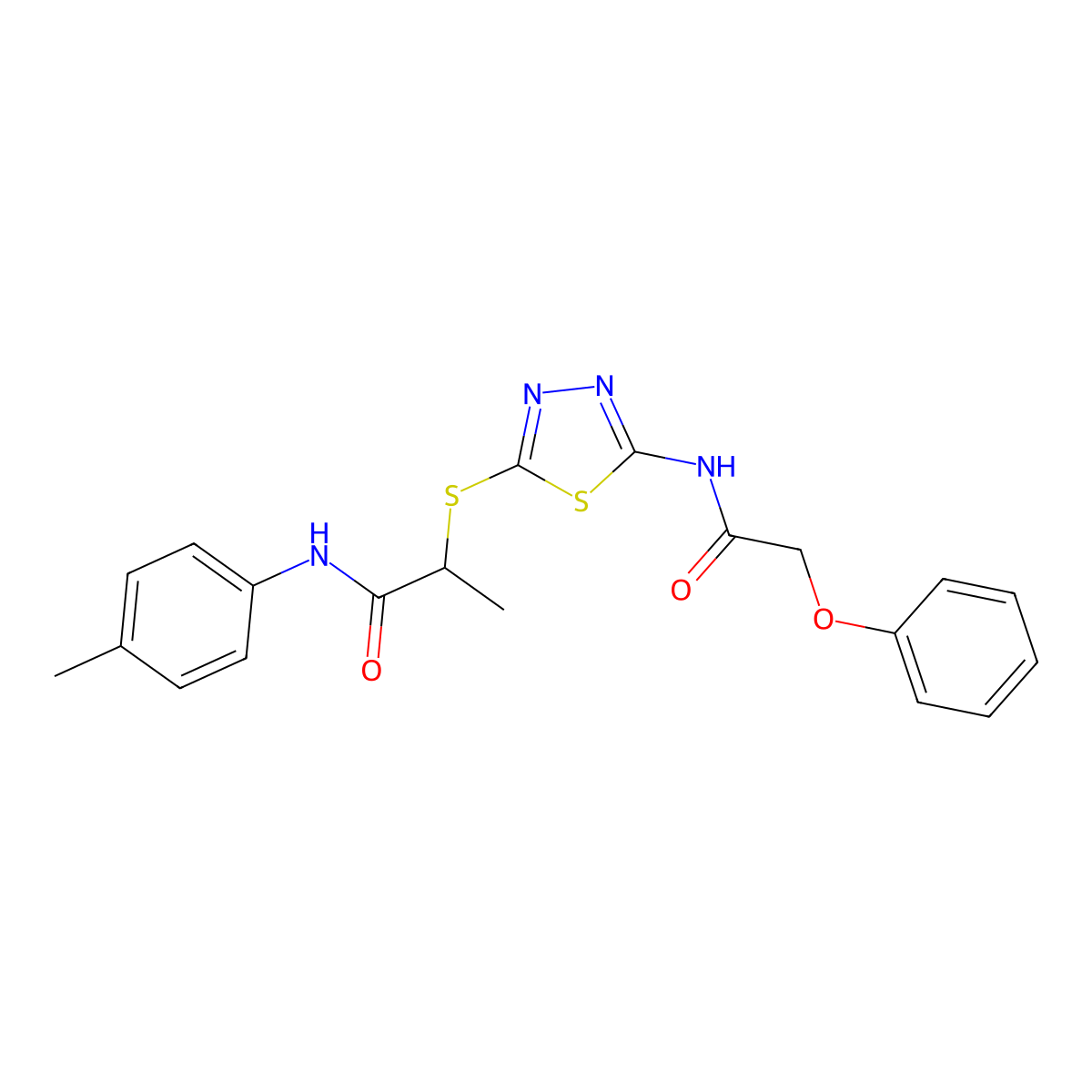 N-(4-methylphenyl)-2-[[5-[(2-phenoxyacetyl)amino]-1,3,4-thiadiazol-2-yl]sulfanyl]propanamide molecular structure, CAS 639001-66-4