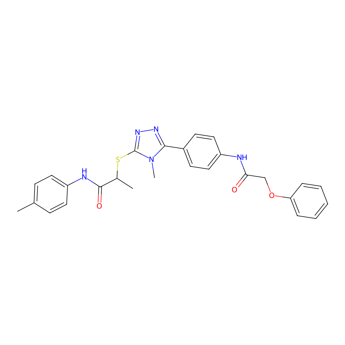 2-[(4-methyl-5-{4-[(phenoxyacetyl)amino]phenyl}-4H-1,2,4-triazol-3-yl)sulfanyl]-N-(4-methylphenyl)propanamide molecular structure, CAS 639001-82-4