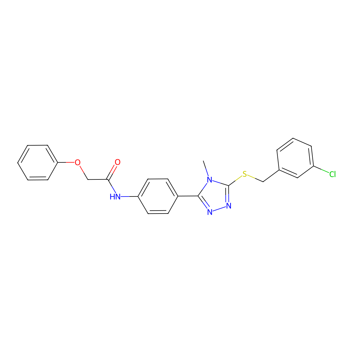 N-[4-[5-[(3-chlorophenyl)methylsulfanyl]-4-methyl-1,2,4-triazol-3-yl]phenyl]-2-phenoxyacetamide molecular structure, CAS 639001-85-7