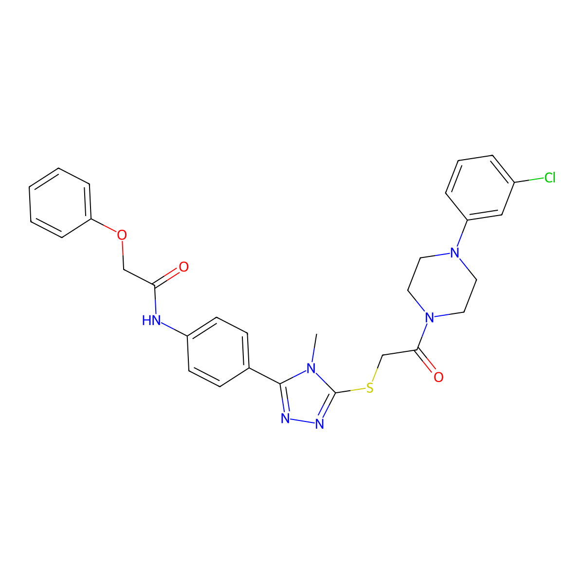 N-[4-[5-[2-[4-(3-chlorophenyl)piperazin-1-yl]-2-oxoethyl]sulfanyl-4-methyl-1,2,4-triazol-3-yl]phenyl]-2-phenoxyacetamide molecular structure, CAS 639001-88-0