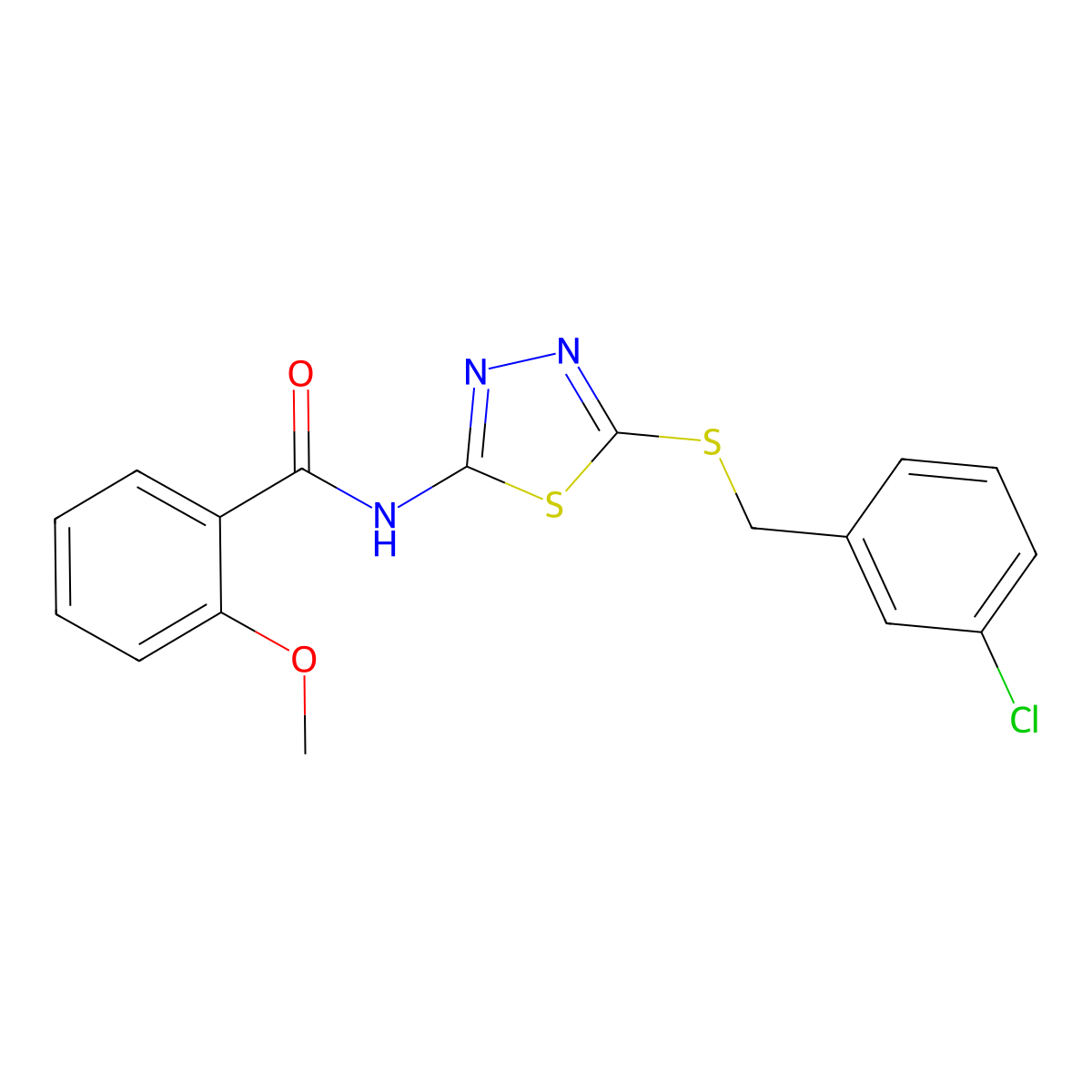 N-[5-[(3-chlorophenyl)methylsulfanyl]-1,3,4-thiadiazol-2-yl]-2-methoxybenzamide molecular structure, CAS 639002-92-9