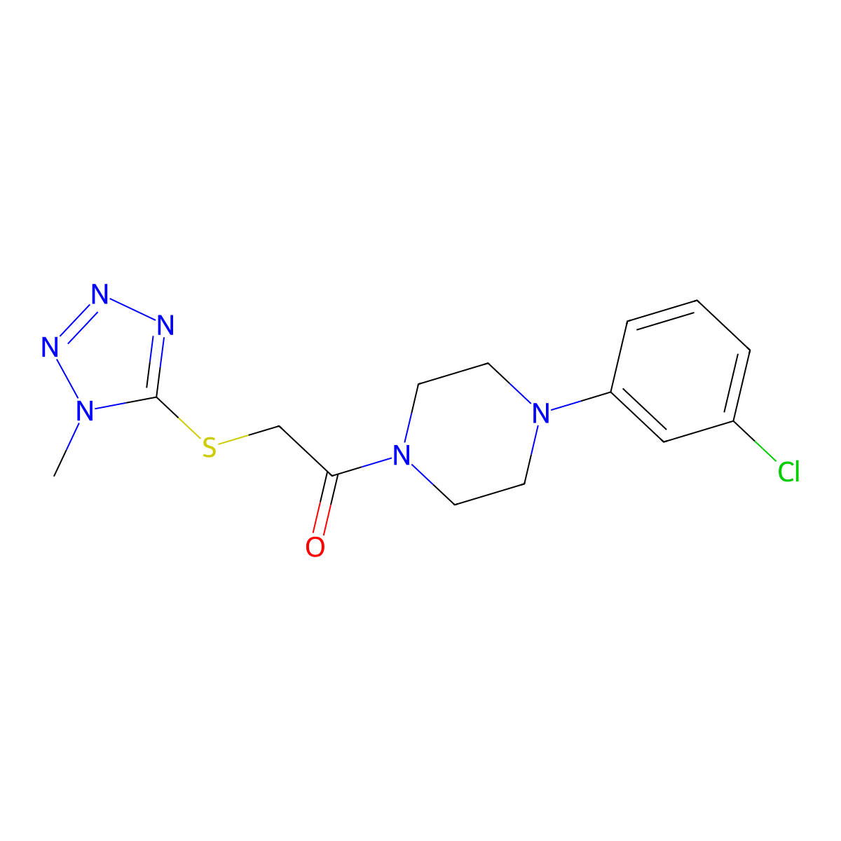 1-(3-chlorophenyl)-4-{[(1-methyl-1H-tetrazol-5-yl)thio]acetyl}piperazine molecular structure, CAS 639002-99-6