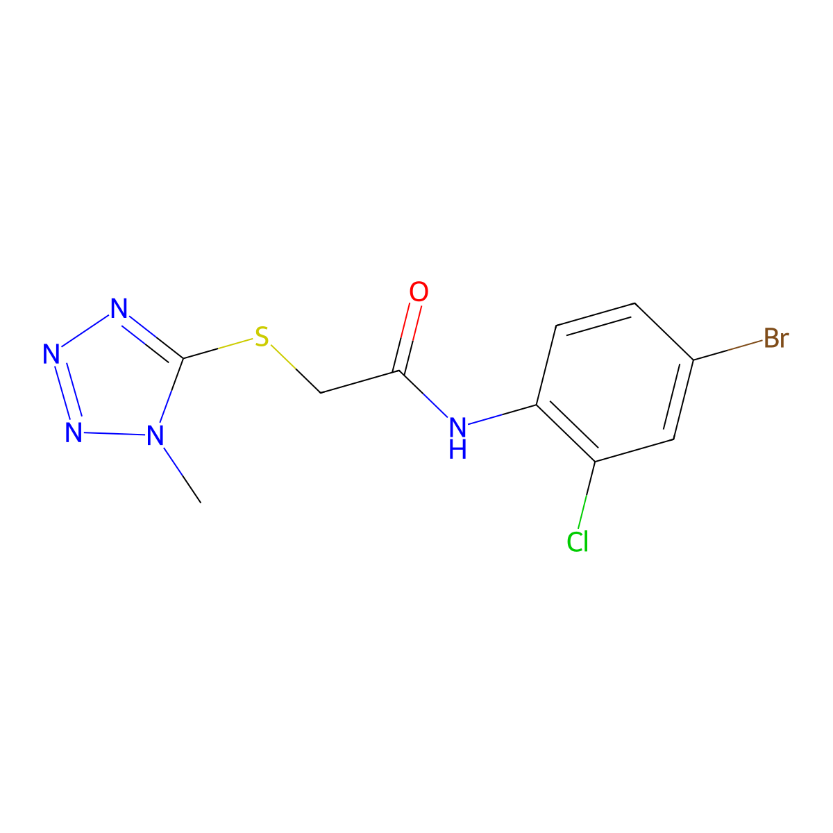 N-(4-bromo-2-chlorophenyl)-2-(1-methyltetrazol-5-yl)sulfanylacetamide molecular structure, CAS 639003-00-2