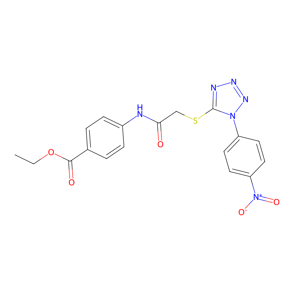 ethyl 4-[({[1-(4-nitrophenyl)-1H-tetrazol-5-yl]sulfanyl}acetyl)amino]benzoate molecular structure, CAS 639003-12-6