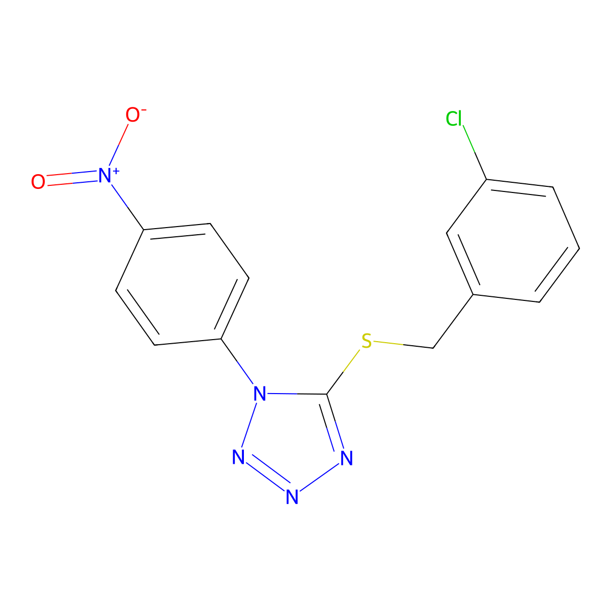 5-[(3-chlorobenzyl)sulfanyl]-1-(4-nitrophenyl)-1H-tetrazole molecular structure, CAS 639003-14-8