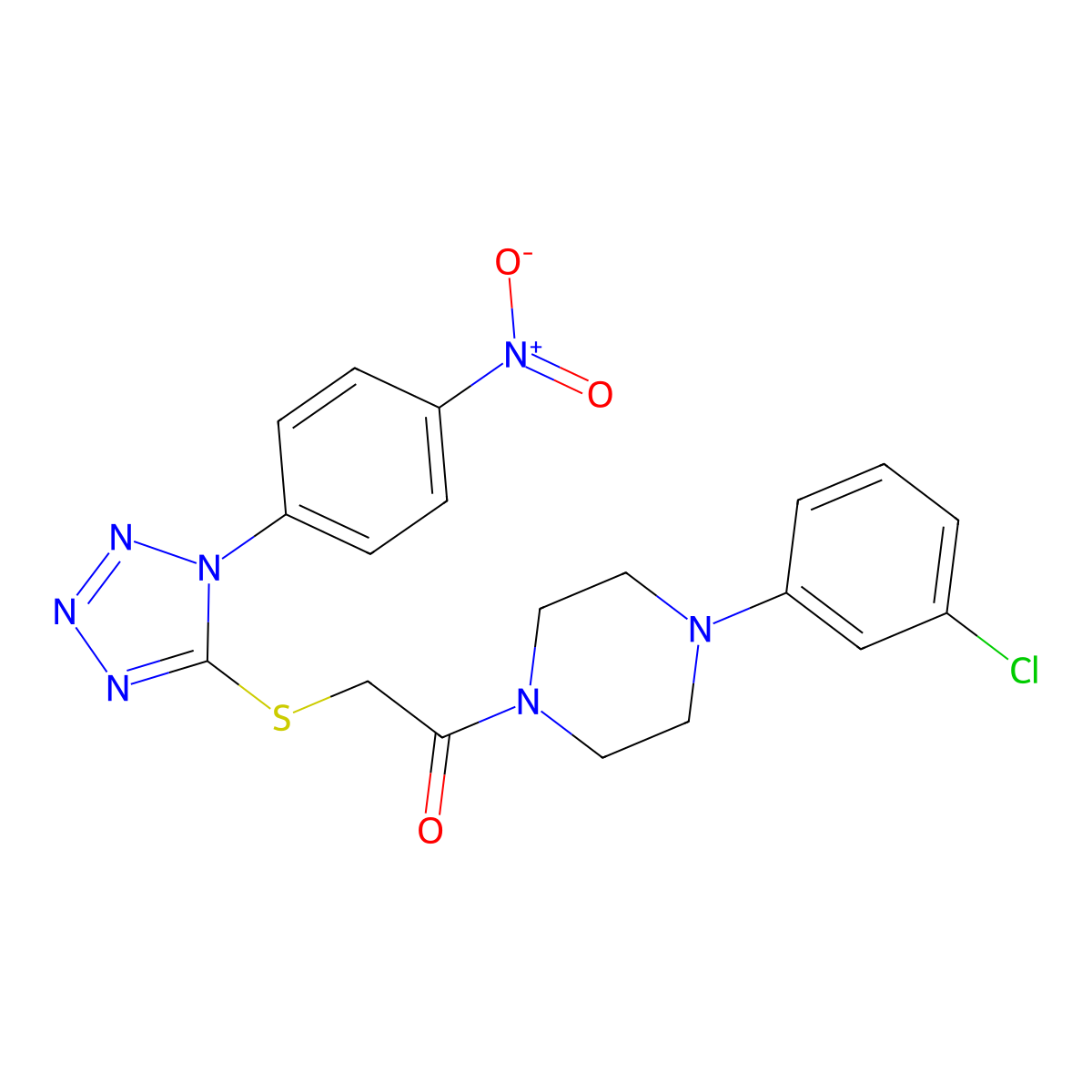 1-[4-(3-Chlorophenyl)piperazin-1-yl]-2-[1-(4-nitrophenyl)tetrazol-5-yl]sulfanylethanone molecular structure, CAS 639003-17-1