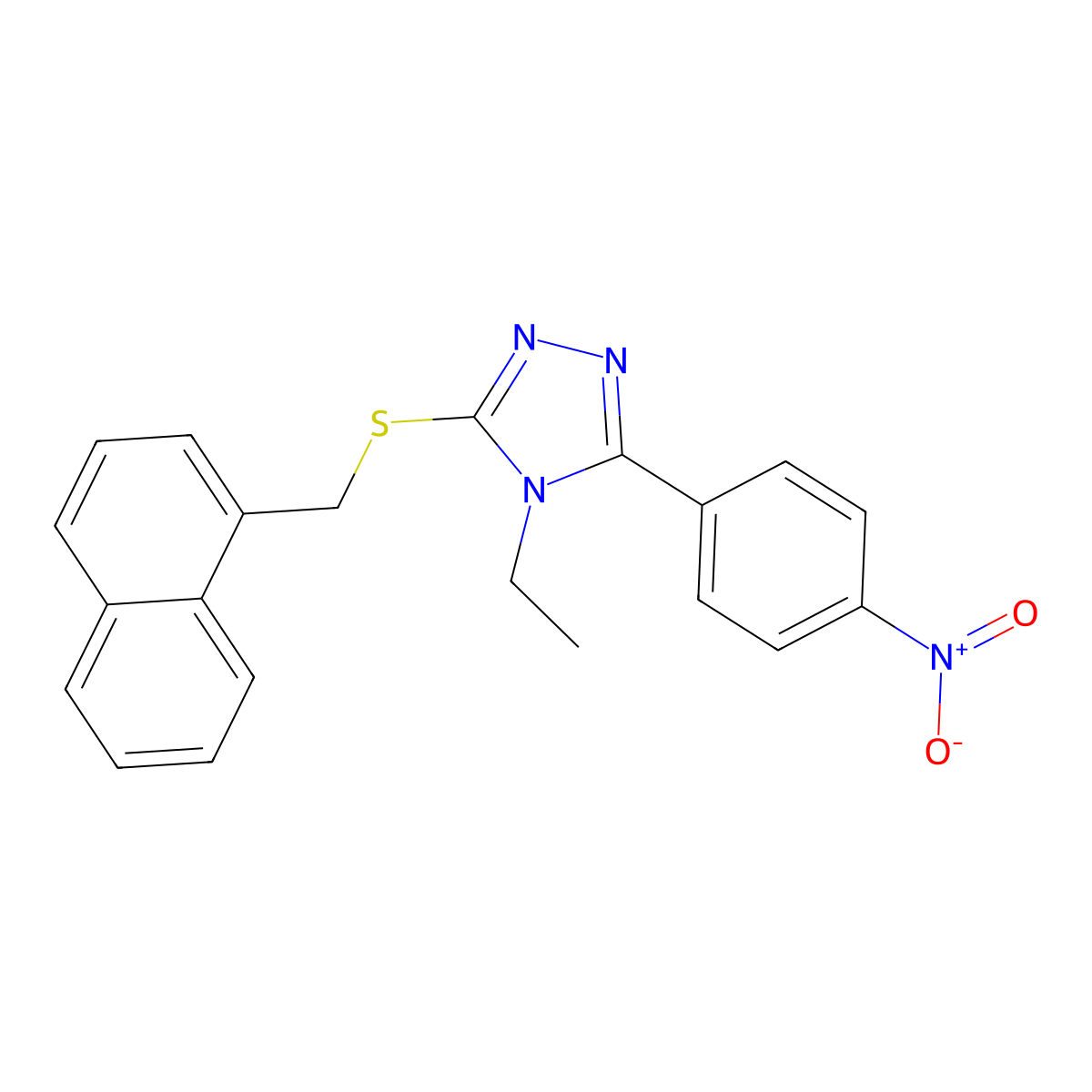 4-Ethyl-3-(naphthalen-1-ylmethylsulfanyl)-5-(4-nitrophenyl)-1,2,4-triazole molecular structure, CAS 639003-89-7