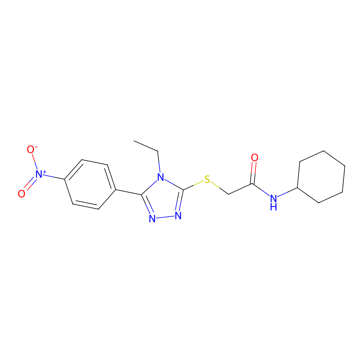 N-cyclohexyl-2-[[4-ethyl-5-(4-nitrophenyl)-1,2,4-triazol-3-yl]sulfanyl]acetamide molecular structure, CAS 639004-05-0