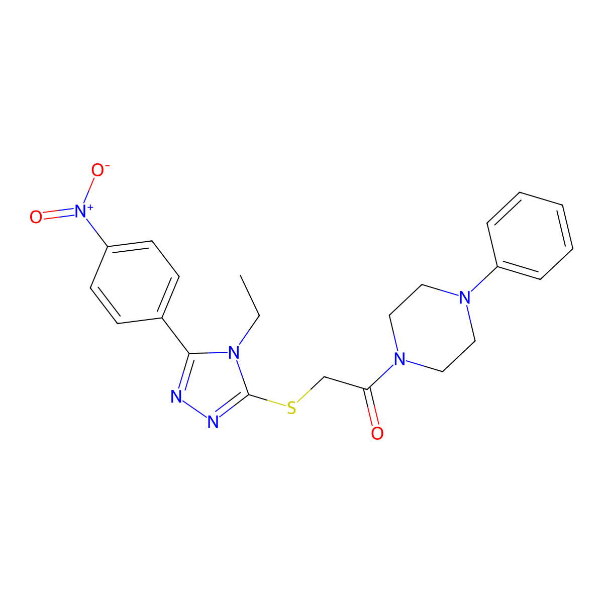2-[[4-Ethyl-5-(4-nitrophenyl)-1,2,4-triazol-3-yl]sulfanyl]-1-(4-phenylpiperazin-1-yl)ethanone molecular structure, CAS 639004-37-8
