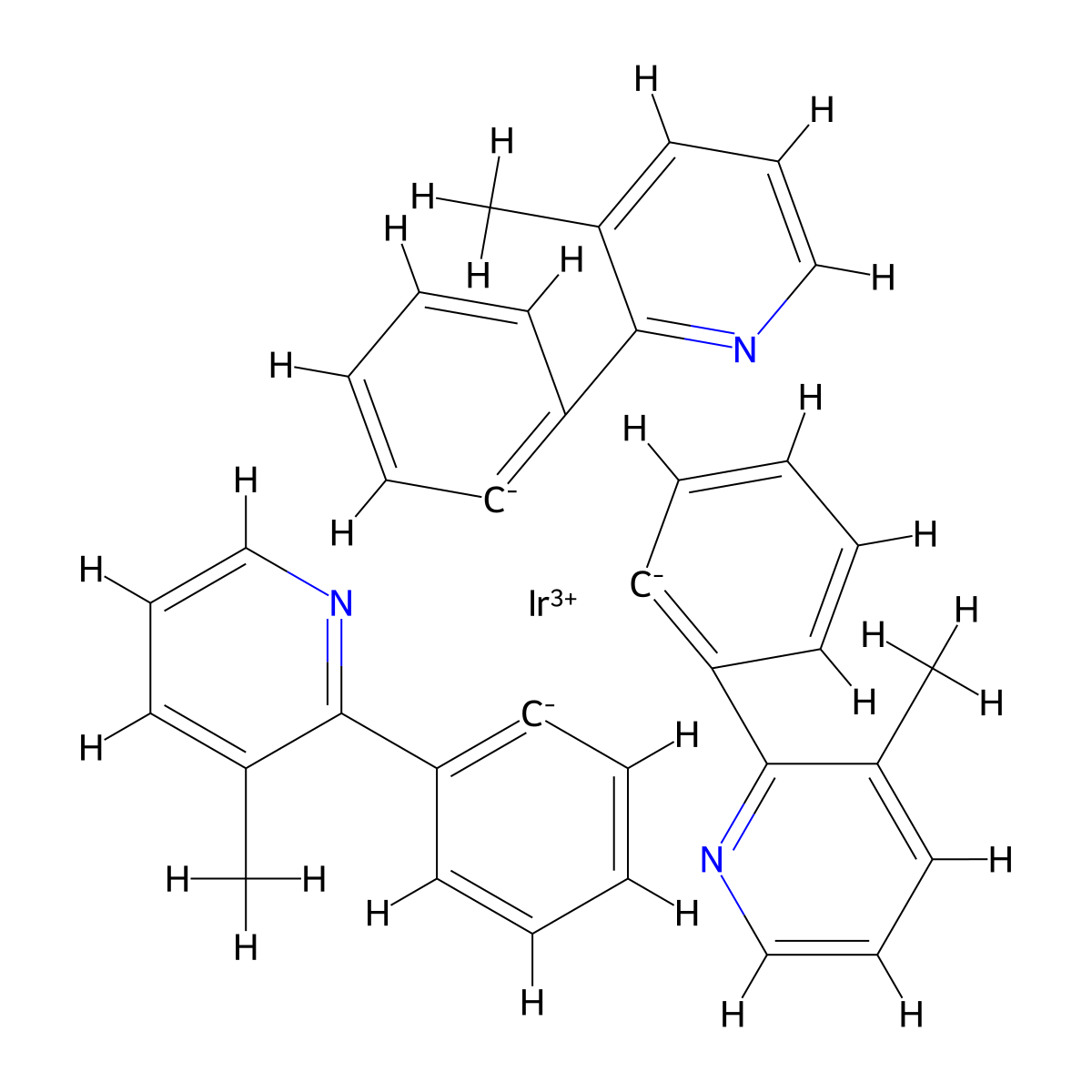 Tris(2-(3-methylpyridin-2-yl)phenyl)iridium molecular structure, CAS 639006-72-7