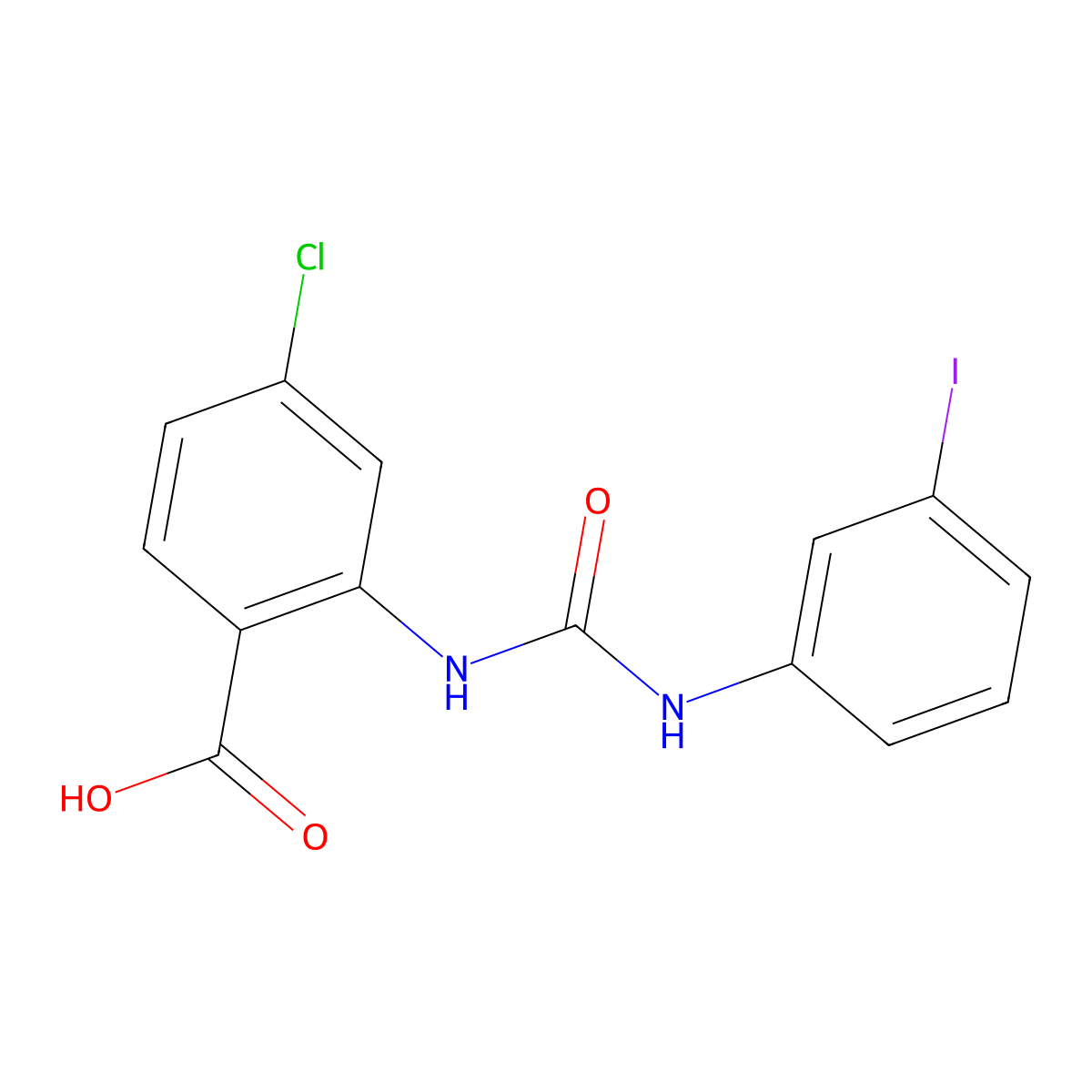 4-chloro-2-[(3-iodophenyl)carbamoylamino]benzoic Acid molecular structure, CAS 639009-97-5