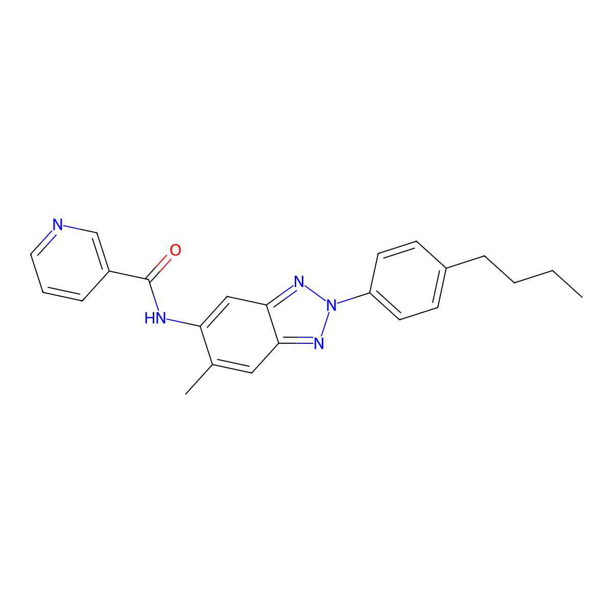 N-[2-(4-butylphenyl)-6-methylbenzotriazol-5-yl]pyridine-3-carboxamide molecular structure, CAS 639043-16-6