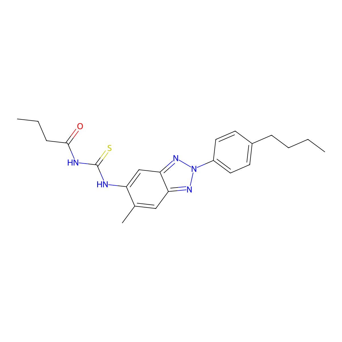 N-[[2-(4-butylphenyl)-6-methylbenzotriazol-5-yl]carbamothioyl]butanamide molecular structure, CAS 639043-23-5