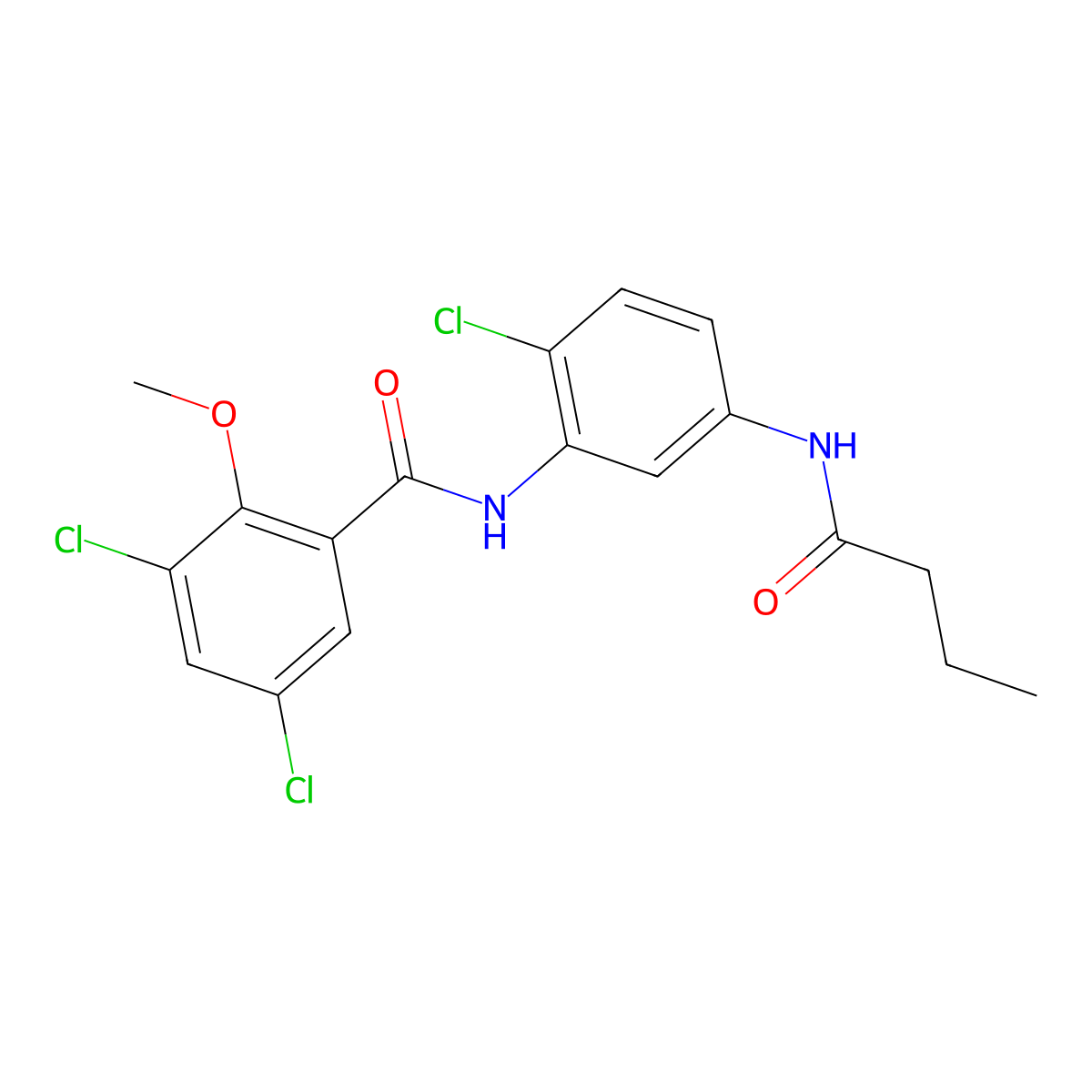 N-[5-(butanoylamino)-2-chlorophenyl]-3,5-dichloro-2-methoxybenzamide molecular structure, CAS 639047-80-6