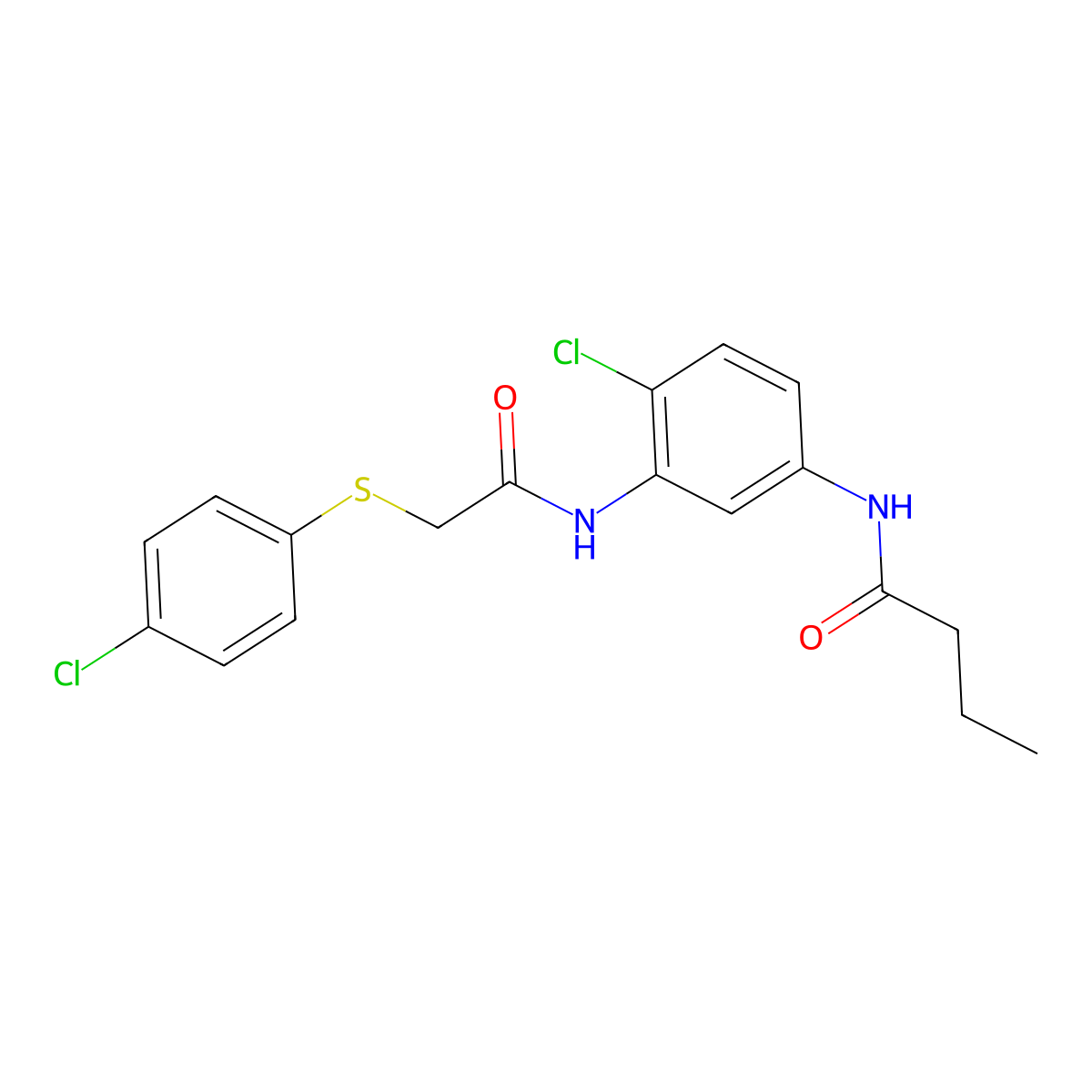 N-[4-chloro-3-[[2-(4-chlorophenyl)sulfanylacetyl]amino]phenyl]butanamide molecular structure, CAS 639049-11-9