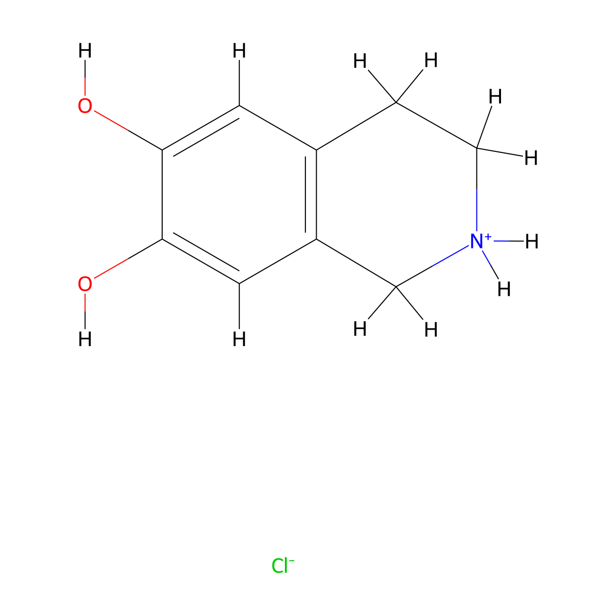 1,2,3,4-Tetrahydroisoquinoline-6,7-diol--hydrogen chloride (1/1) molecular structure, CAS 63905-66-8